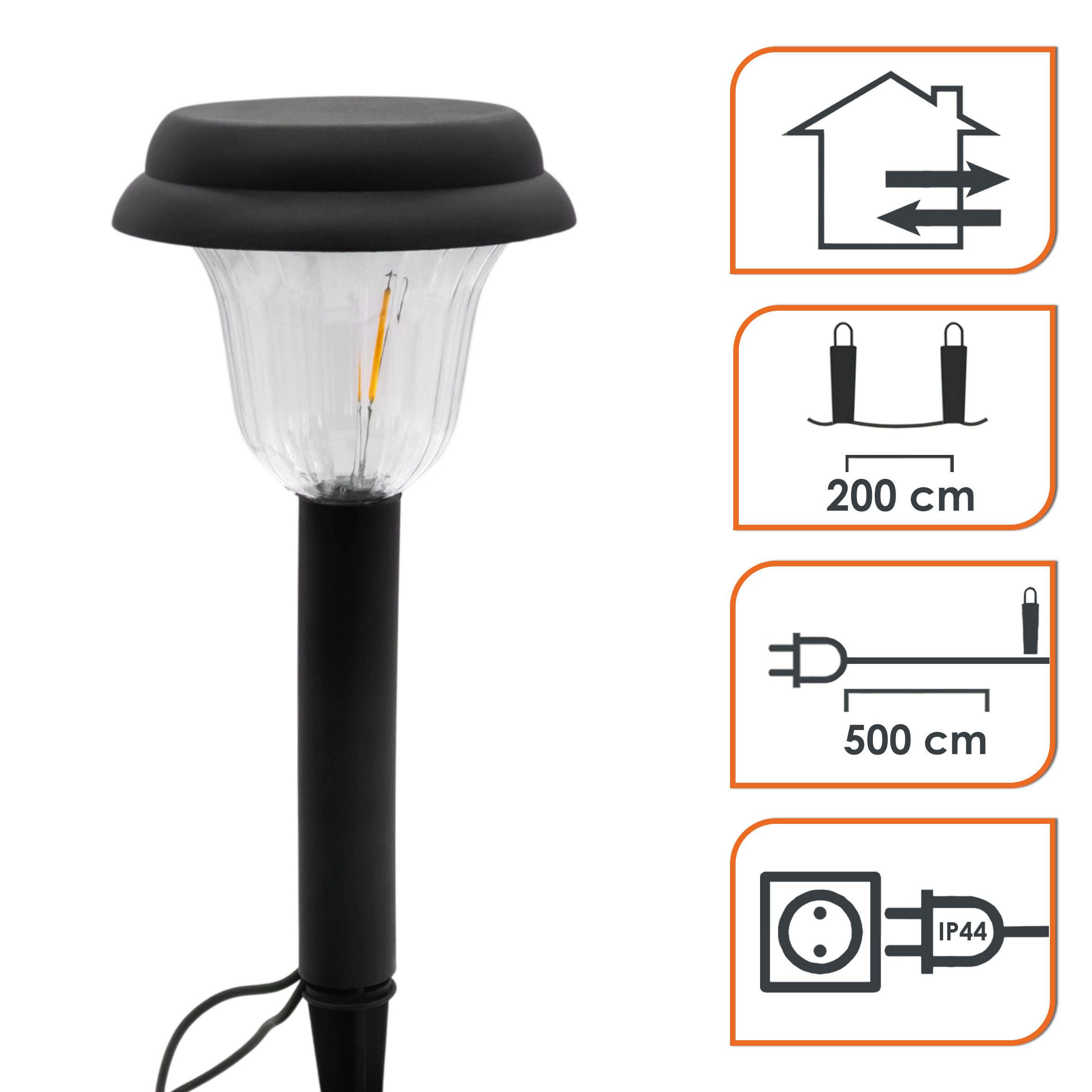 Spetebo LED Gartenleuchte Kunststoff Gehwegleuchte schwarz 4er Set mit Erdspieß kabelgebunden, 4er Set, LED fest integriert, warm weiss, Inklusive Netzstecker – Bild 3 von 5