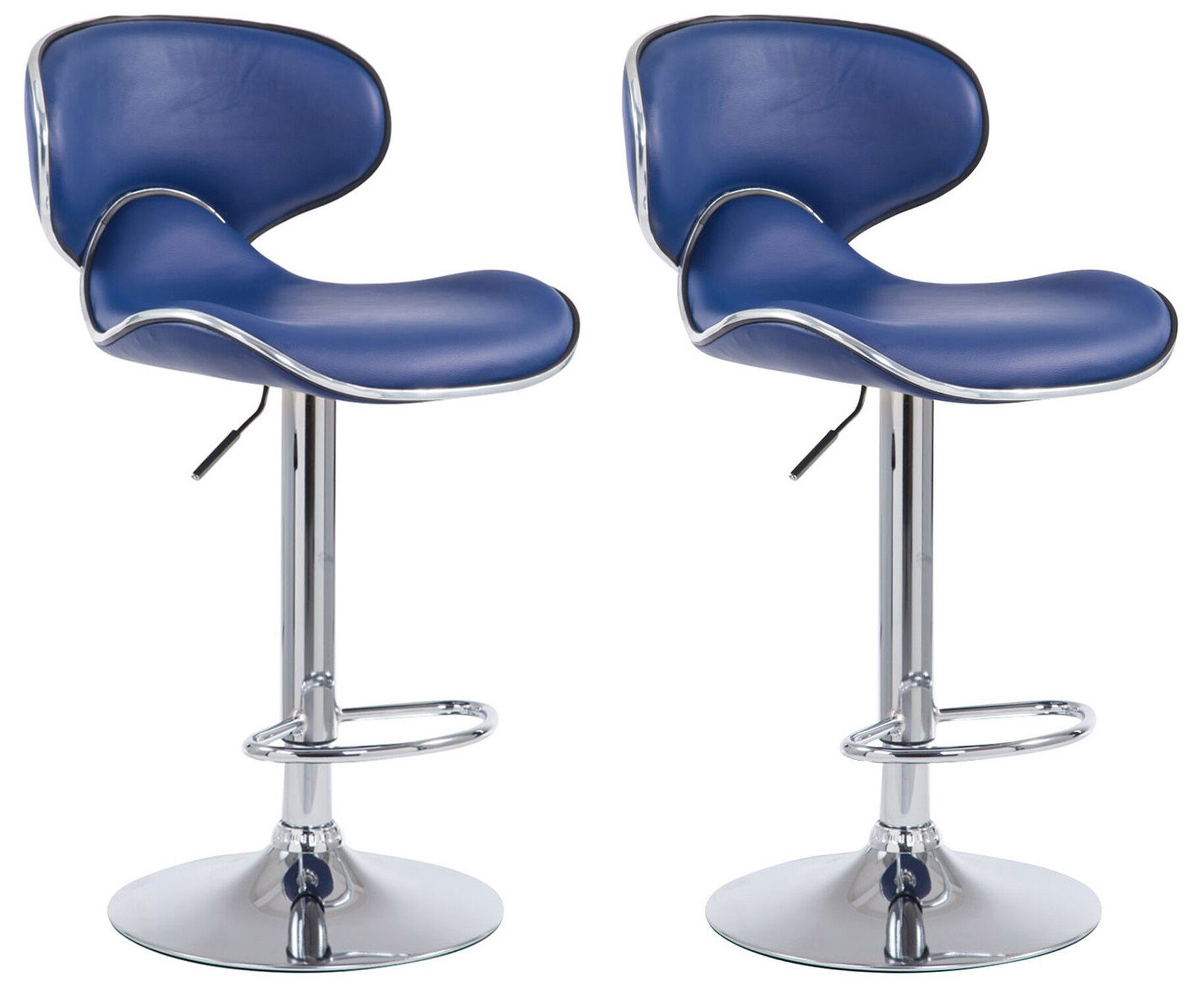 TPFLiving Barhocker Las-Palmas (Set, 2 St., mit hoher Rückenlehne - höhenverstellbar - Hocker für Theke & Küche), 360° drehbar - Gestell: Metall chrom - Sitzfläche: Kunstleder Blau