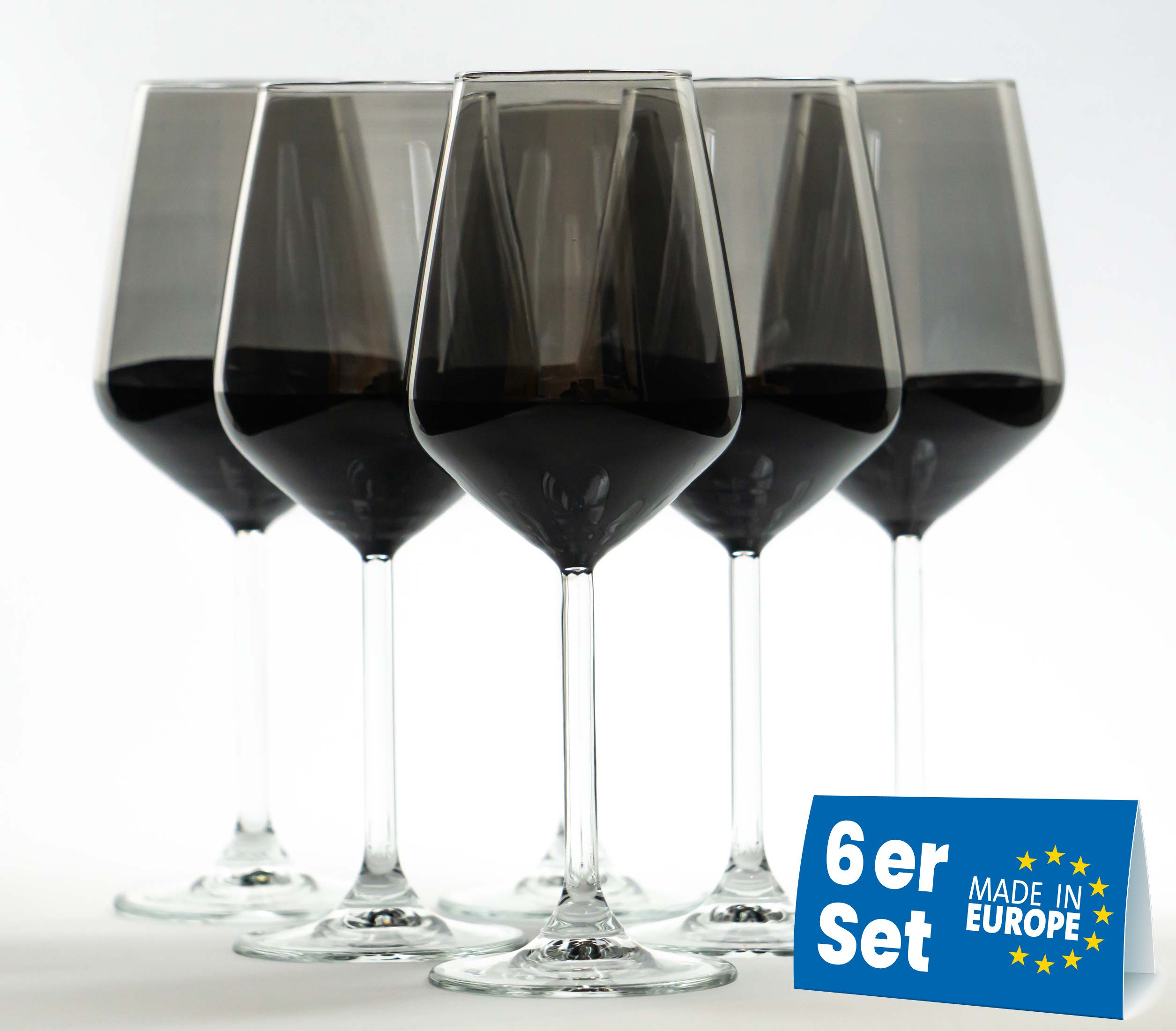 Lyros Weinglas Бокалы 6er Set Handgefertigte, Schwarz Verziert mit Silberstreifen