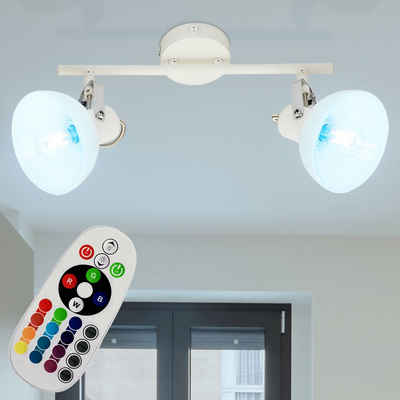 etc-shop LED Deckenleuchte, Leuchtmittel inklusive, Warmweiß, Farbwechsel, Wand Decken Lampe dimmbar Glas Chrom Spot Leiste Strahler beweglich