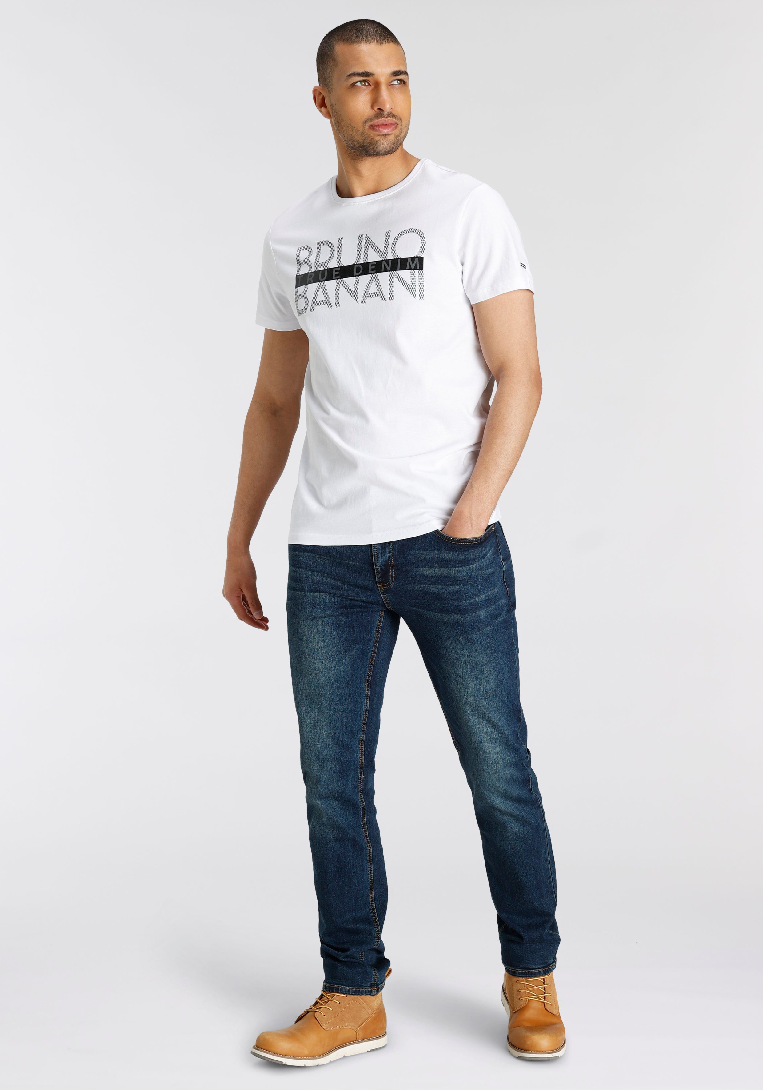 T-Shirt mit Banani Print glänzendem Bruno weiß