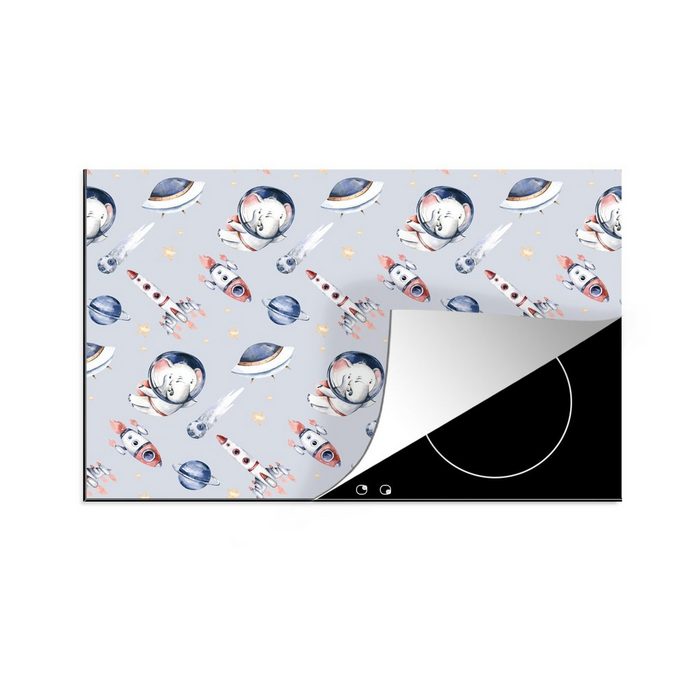 MuchoWow Herdblende-/Abdeckplatte Muster - Elefant - Rakete - Jungen - Mädchen - Kinder - Mädchen Vinyl (1 tlg) induktionskochfeld Schutz für die küche Ceranfeldabdeckung