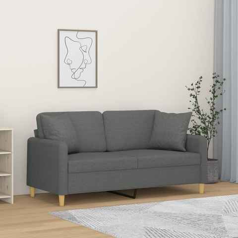 vidaXL Sofa 2-Sitzer-Sofa mit Zierkissen Dunkelgrau 140 cm Stoff