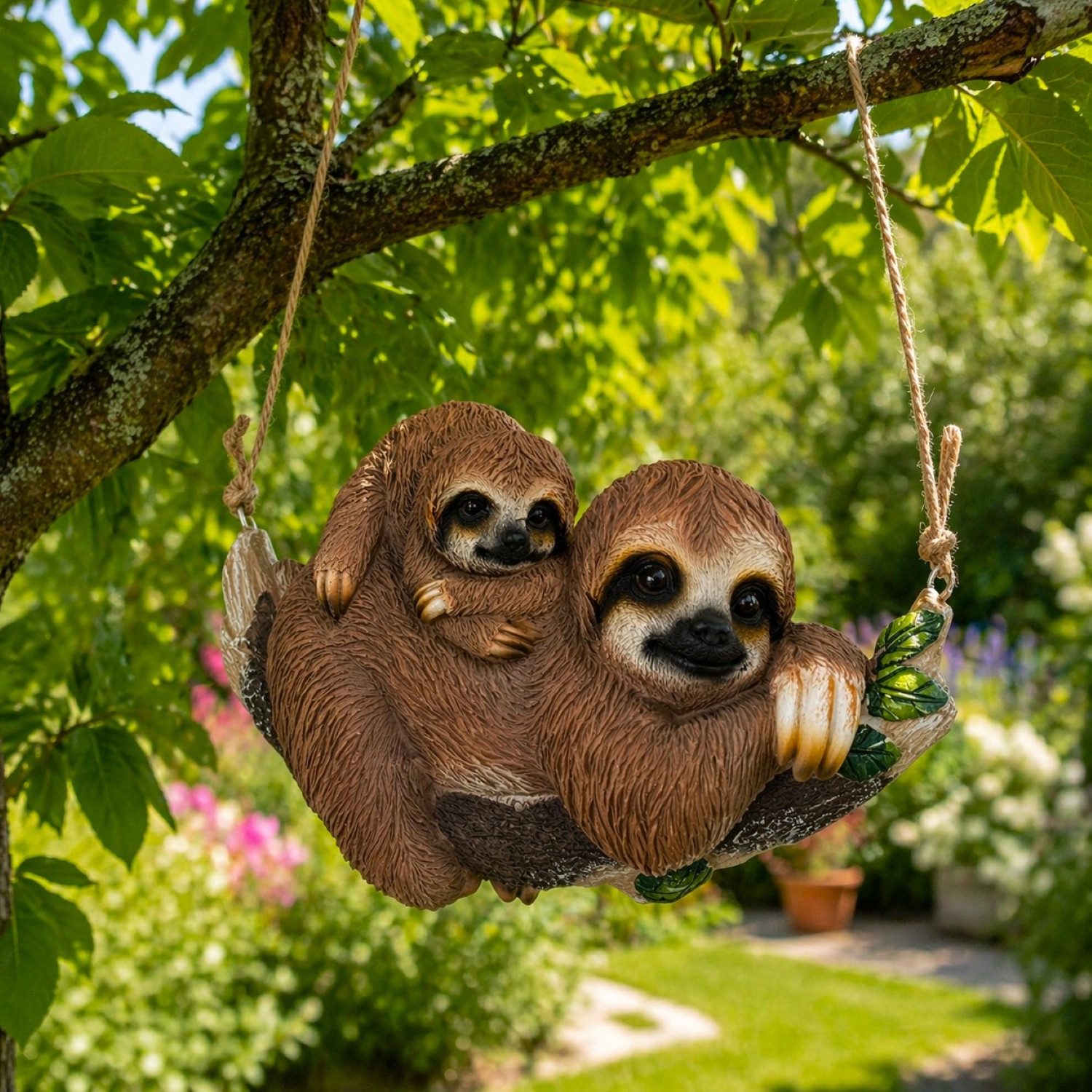 Gartenfigur für draußen, 2 Faultiere zum Aufhängen, Garten Deko Figuren hängend 28