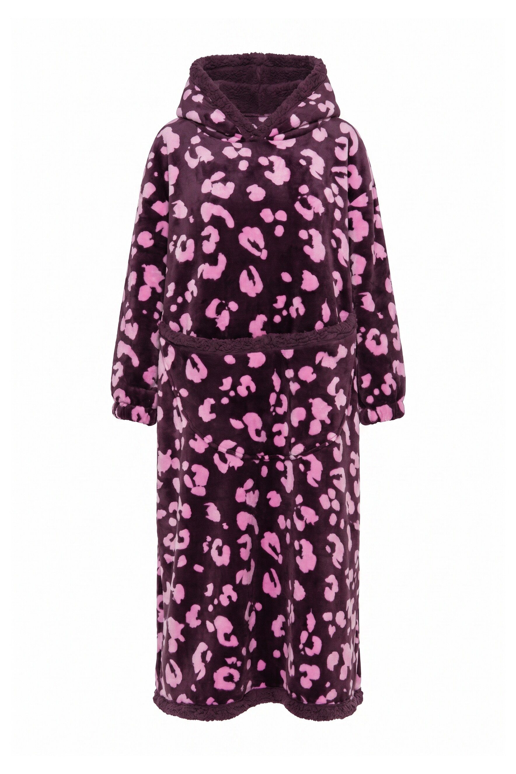 Ulla Popken Sweatjacke Loungewear-Poncho Plüsch Leomuster Kapuze – Bild 2 von 4