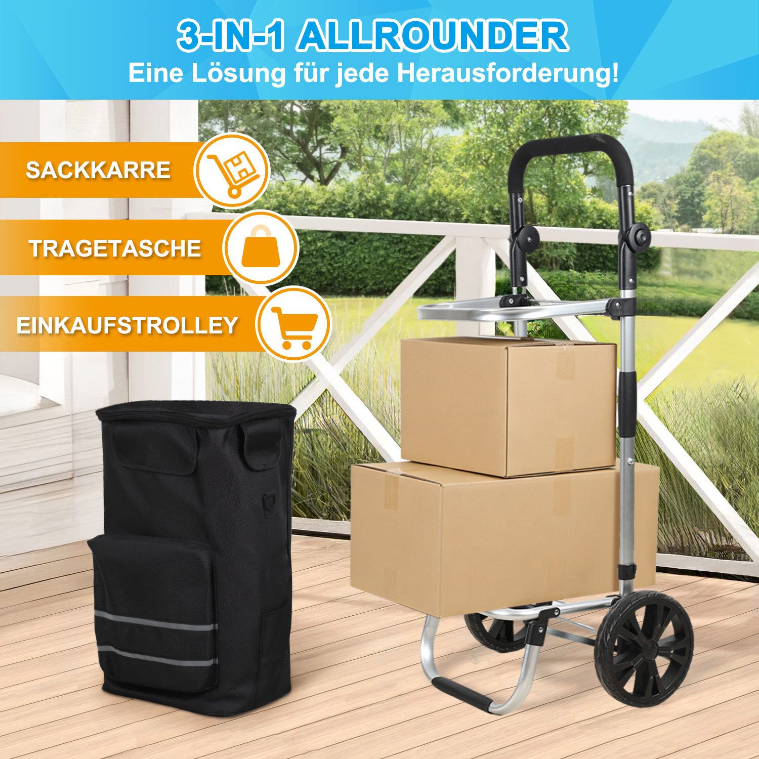Clanmacy Einkaufstrolley Einkaufstrolley Klappbarer Einkaufswagen mit Kühlfach, Treppensteiger – Bild 4 von 5