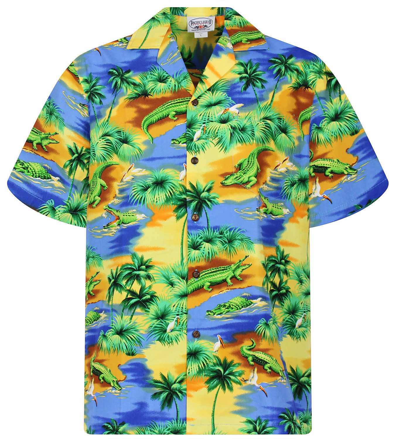Pacific Legend Hawaiihemd Krokodile Original Hawaiihemd mit 100% Kokosnuss-Knöpfen