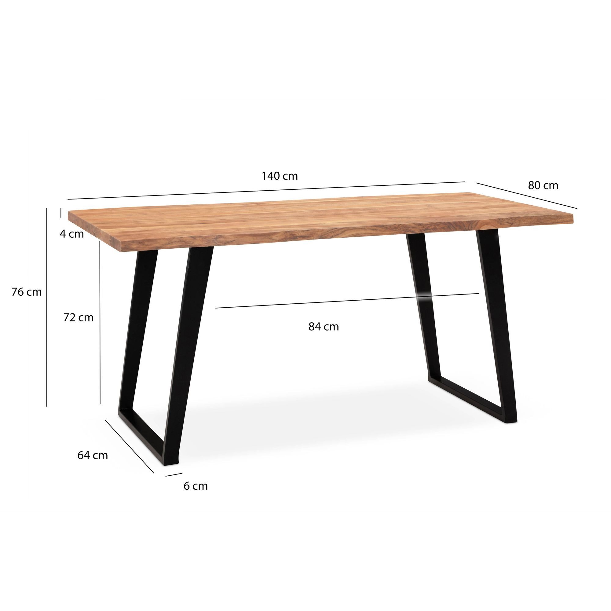 FINEBUY Esstisch FB68317 Esszimmertisch Akazie Massivholz Metall Küchentisch Baumkante (140x80x76 cm Akazie Massivholz, Baumkante Modern), Esszimmertisch U-Beine, Holztisch Esszimmer