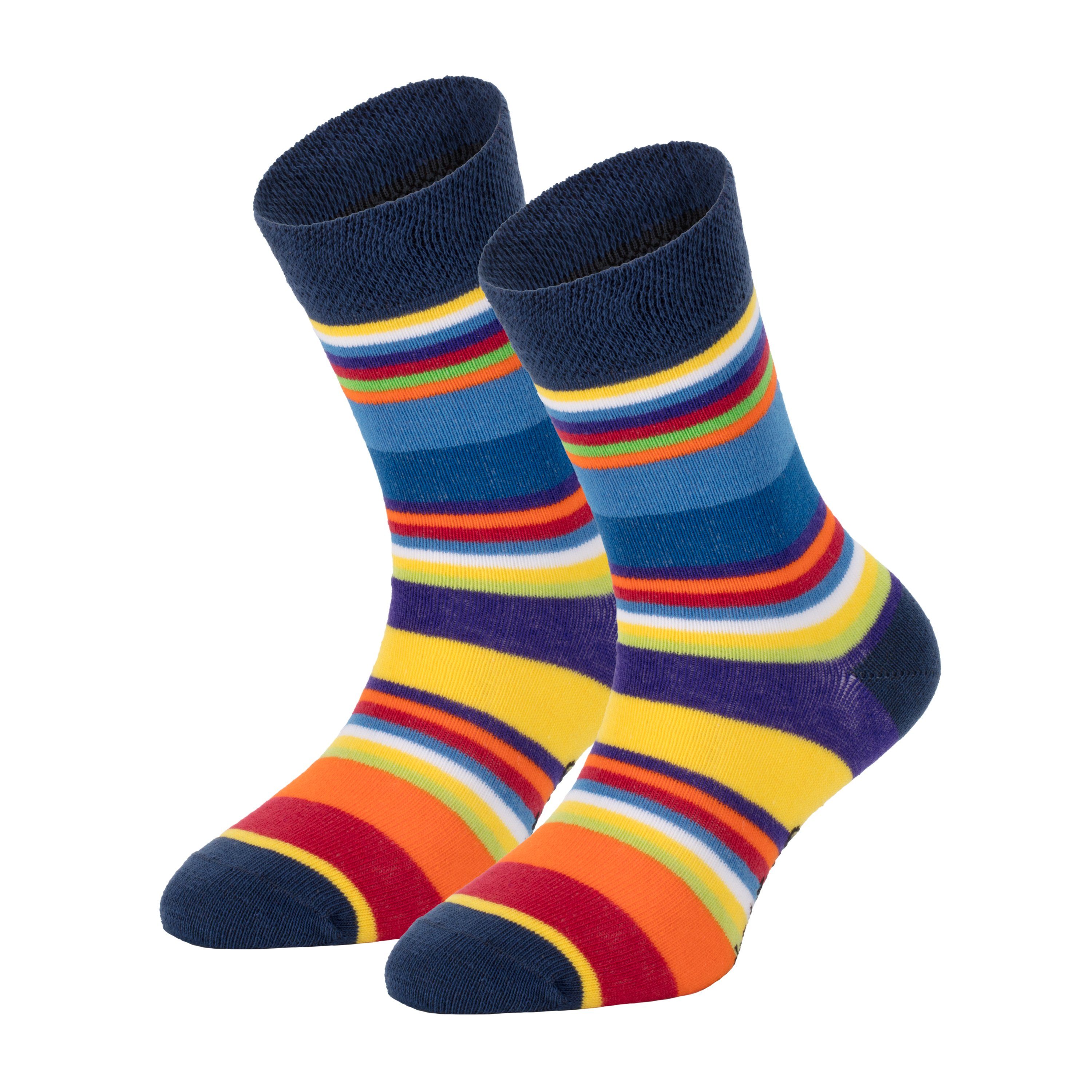 FussFreunde Thermosocken 6 Paar warme Ringel Kindersocken mit Frotteefutter, Thermo Socken