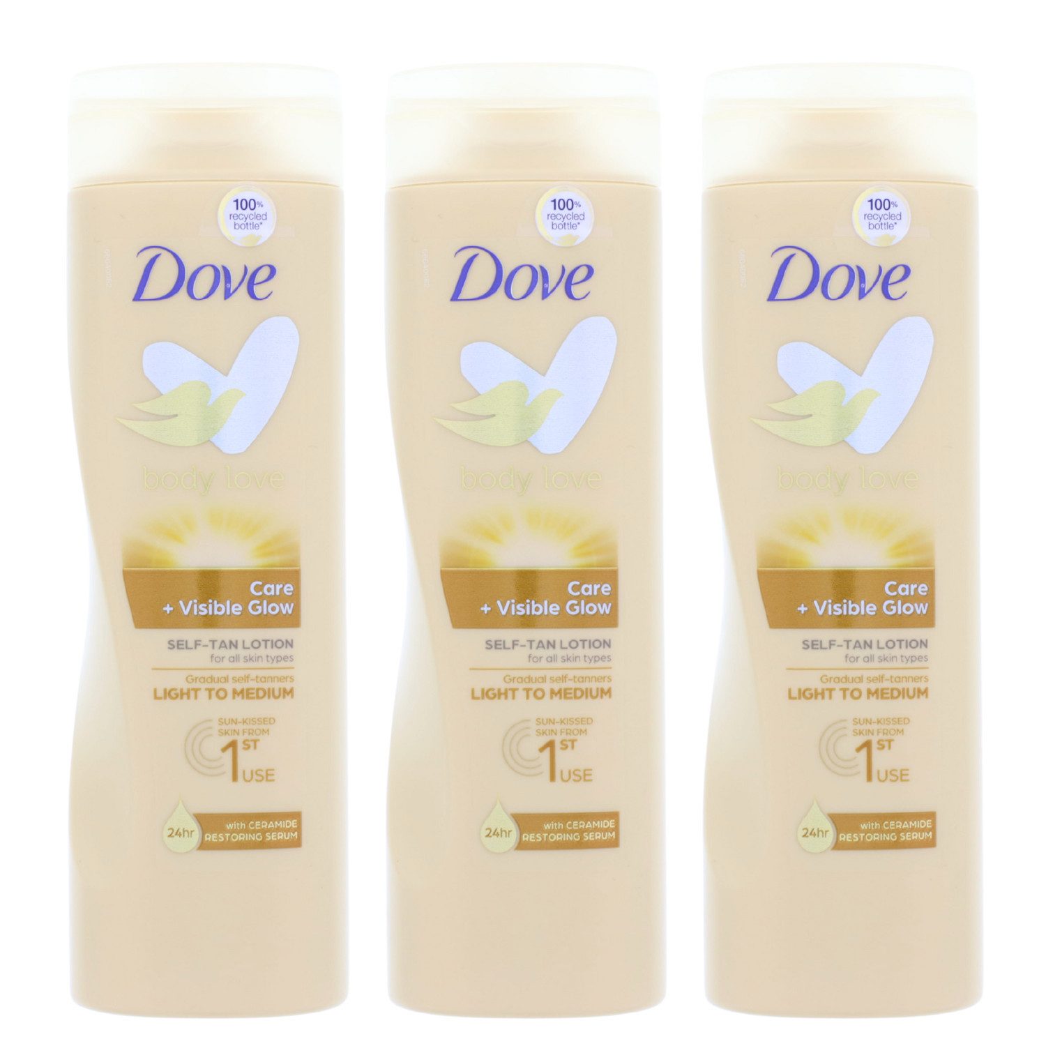 DOVE Selbstbräunungslotion 3x Dove Body Care Selbstbräunende Lotion je 250ml helle normale Haut