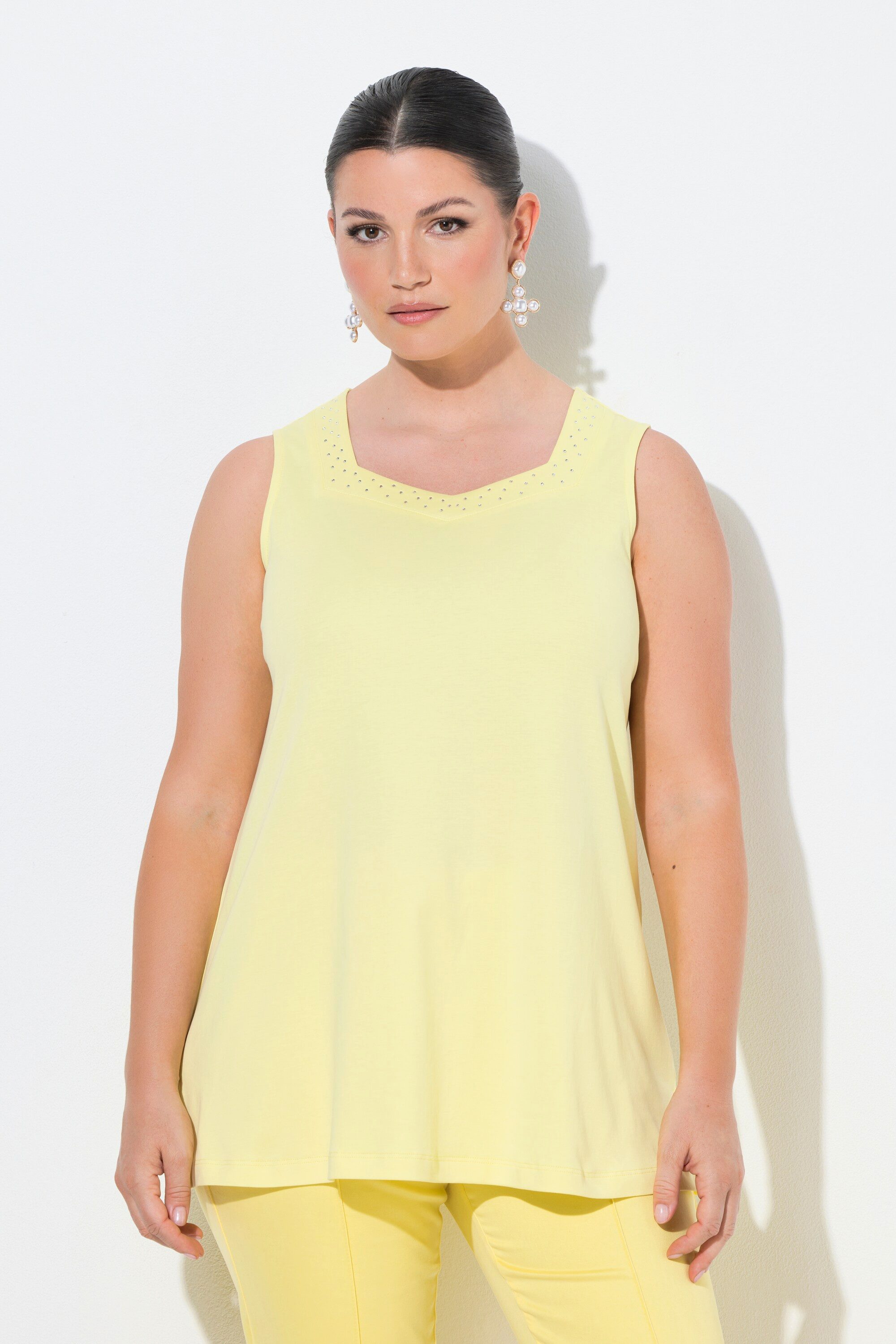 Ulla Popken Longtop Top A-Linie Herzausschnitt ärmellos Pima Cotton