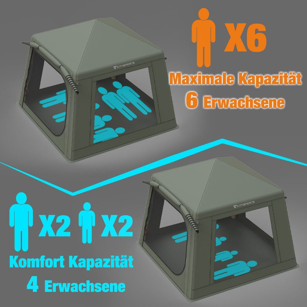 CITYSPORTS aufblasbares Zelt Campingzelt für 4-6 Personen, 5.2m², Mit feuchtigkeitsdichter Matte, Personen: 5, UV50+ PU3000+