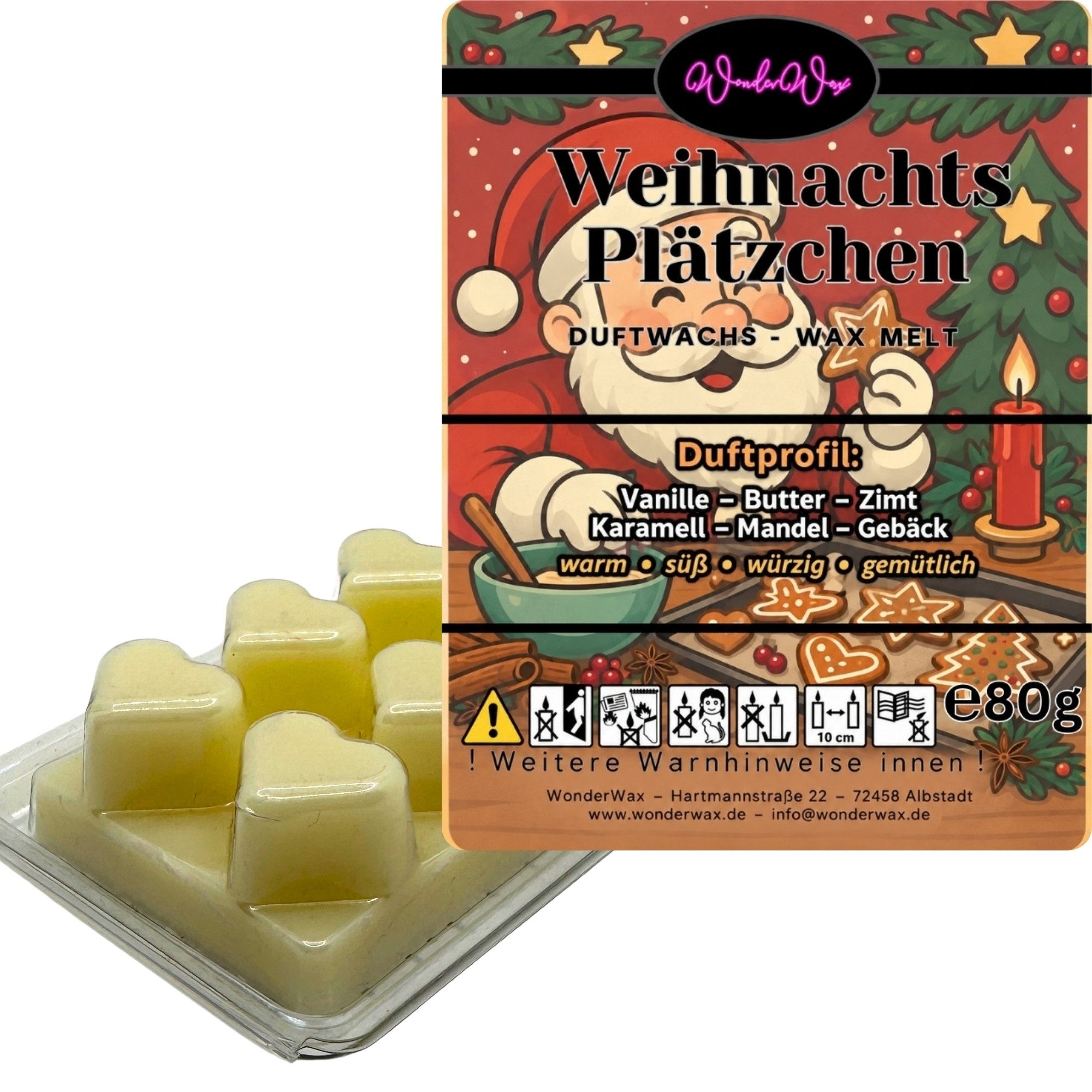 WonderWax Duftwachs WonderWax® Duftwachs Weihnachten 6 Herzen (Weihnachtsplätzchen), Duftrichtung: Weihnachtspudding