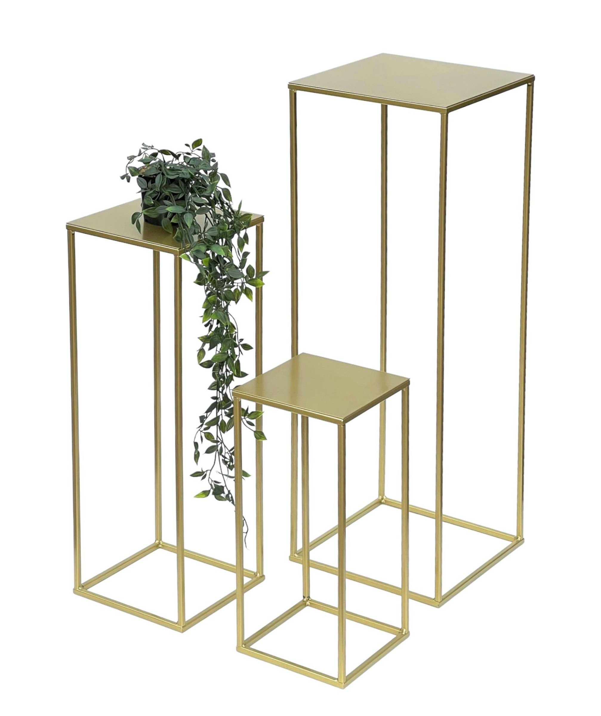 Metall Eckig 3er Set Beistelltisch DanDiBo Blumenständer Gold Blumenhocker Blumenständer