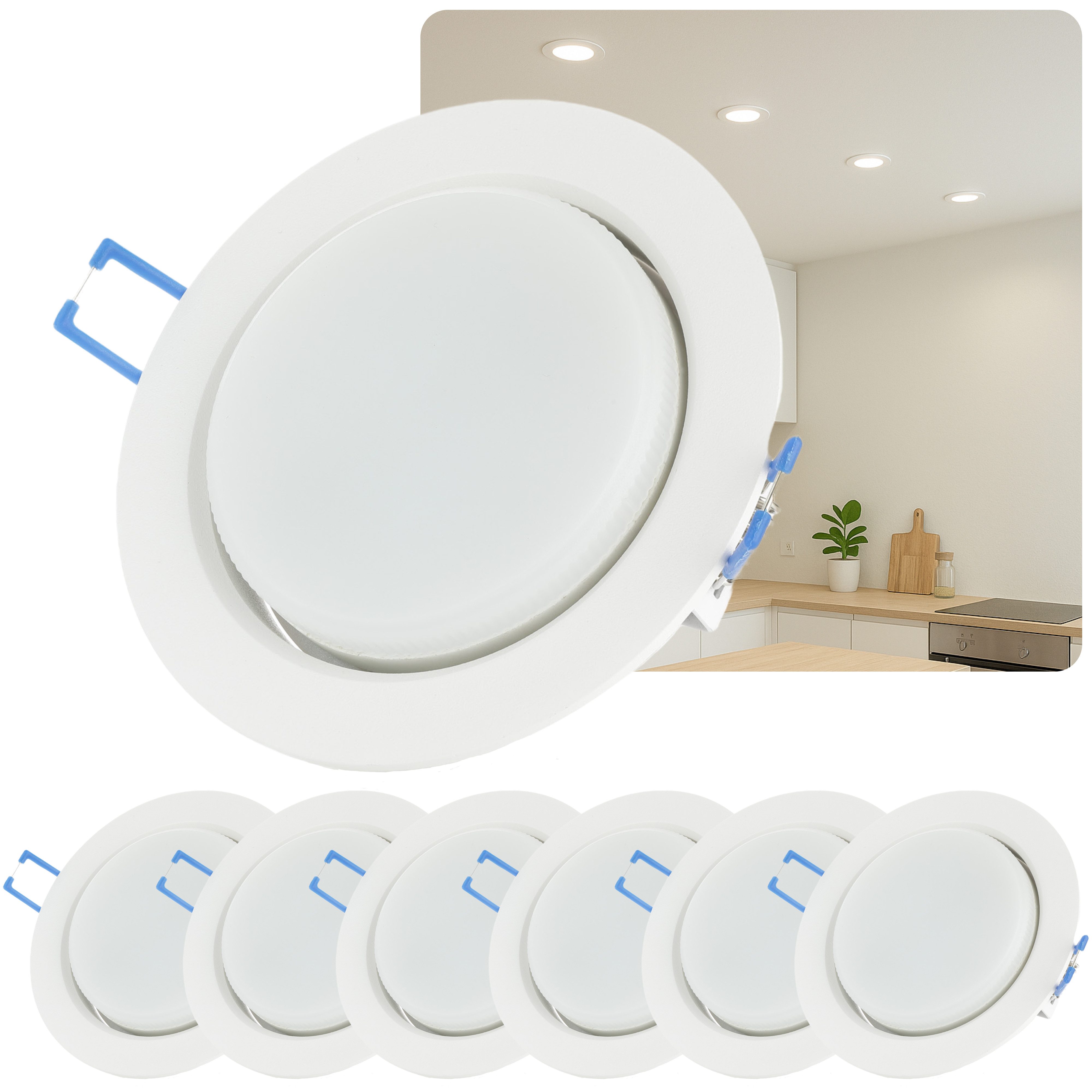 Sweet LED LED Einbaustrahler 6er Set GX53 flach Alu 8W Deckenspots weiß 230V, LED wechselbar, neutralweiß, 4000K, Deckenspots, Deckenstrahler, Einbauleuchten