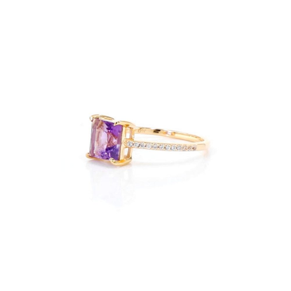 Cavill Silberring Cavill Damenring 1,5 ct Amethyst quadratisch, 24 Zirkone, vergoldet (1-tlg)