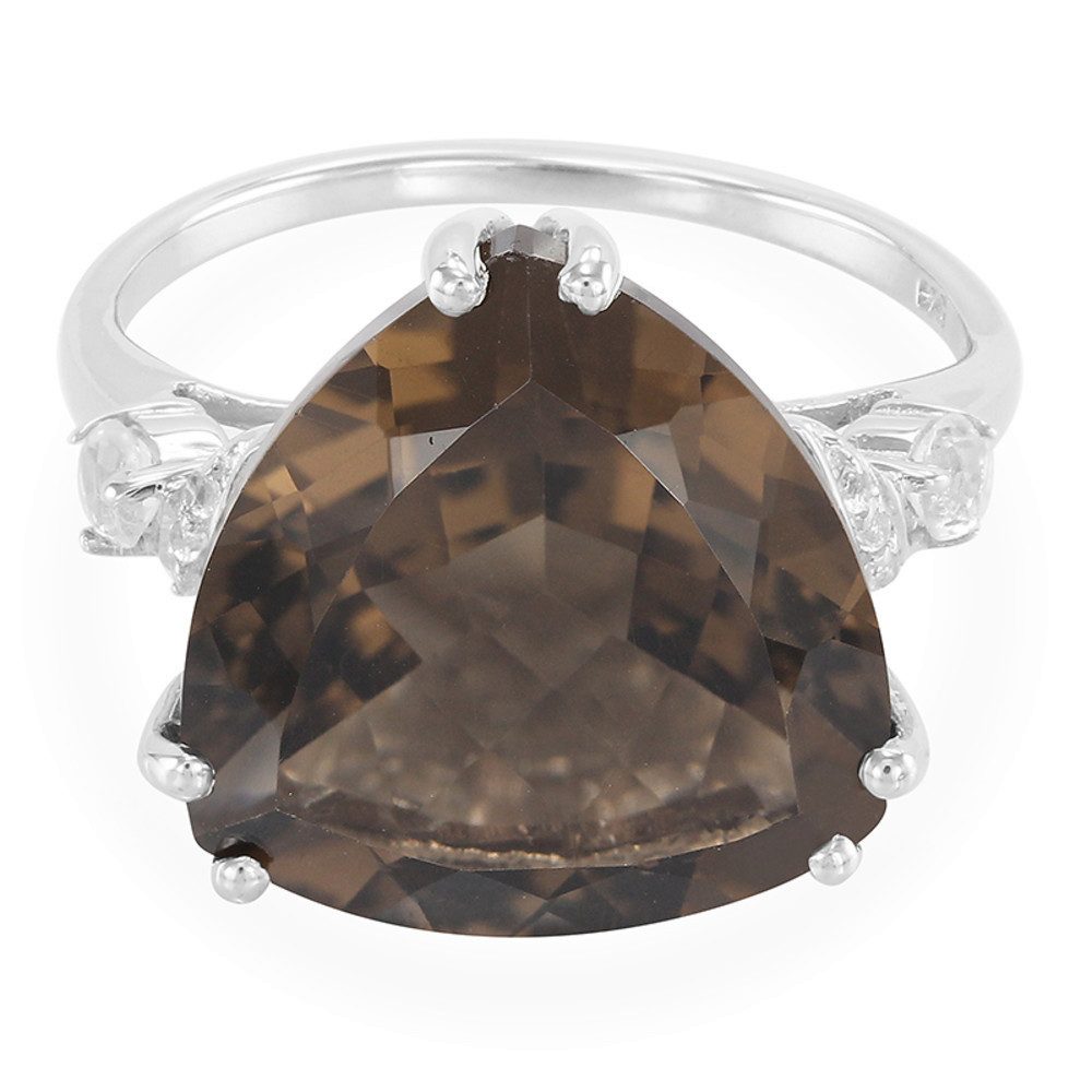 Cavill Cavill Silberring 6,9 ct Rauchquarz Trillantschliff mit Topasen (1-tlg)
