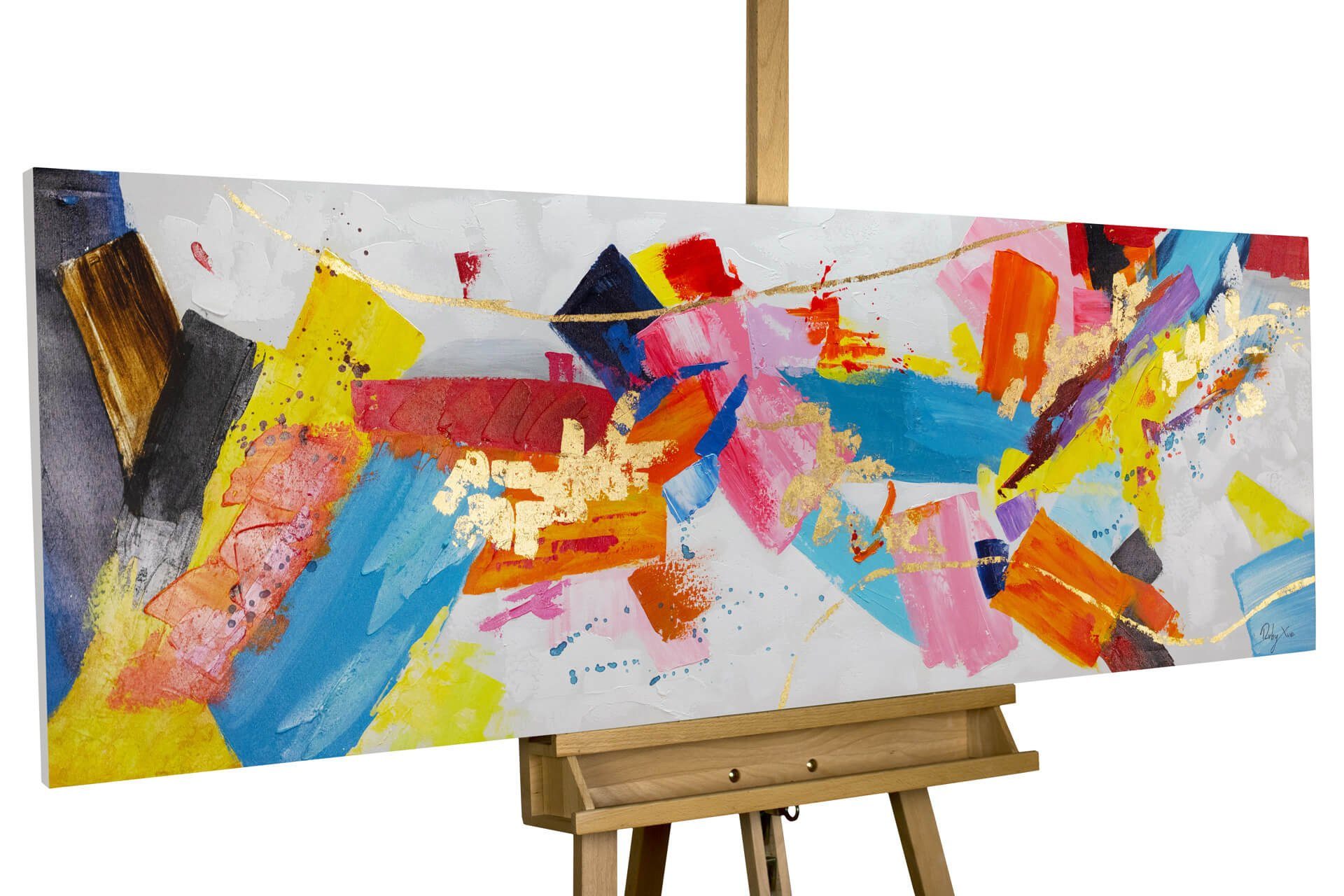 KUNSTLOFT Gemälde Combustion of Colour 150x50 cm, Leinwandbild 100% HANDGEMALT Wandbild Wohnzimmer
