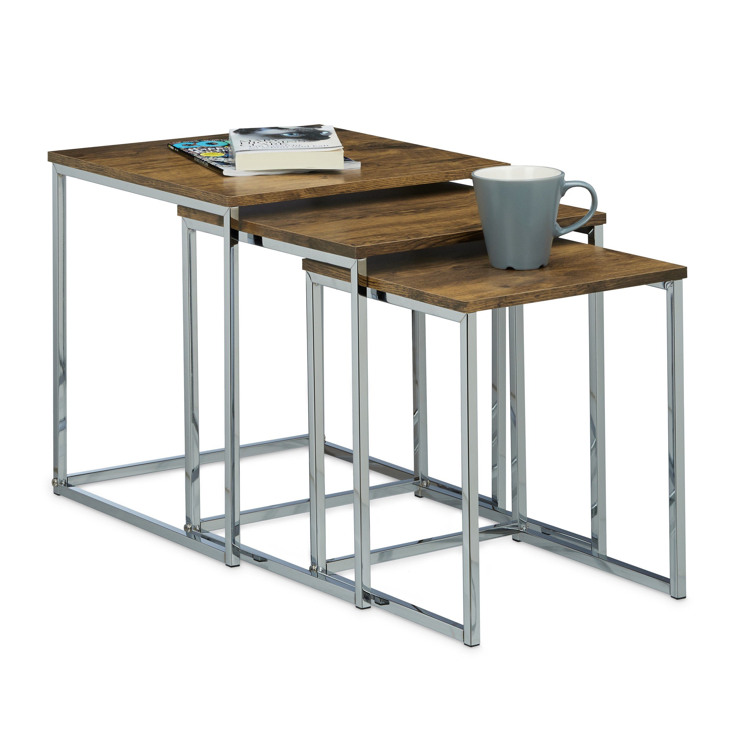 relaxdays Beistelltisch Beistelltische 3er Set Metallbeine, natur günstig online kaufen