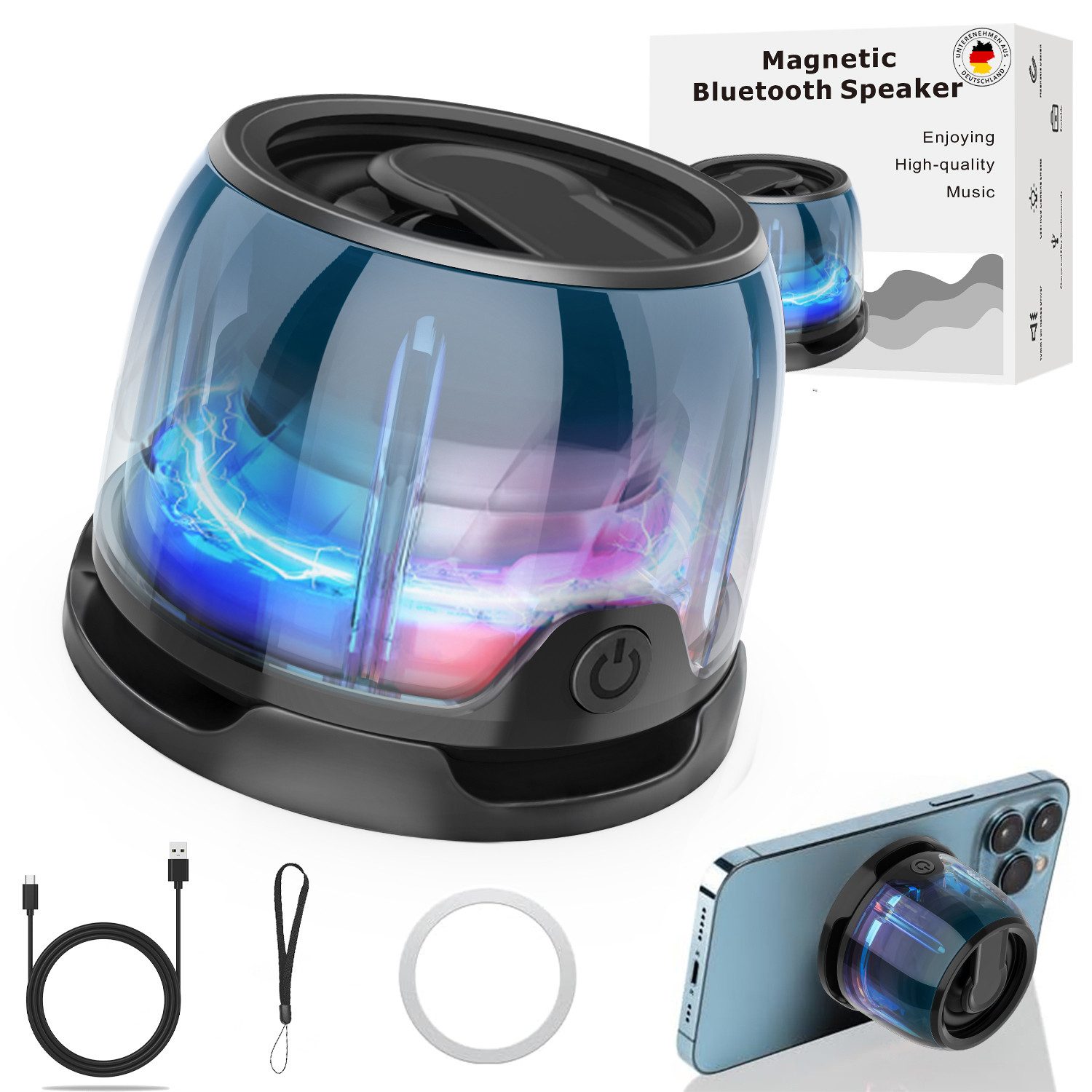 FOSMET 2025 Tragbarer Magnetischer Bluetooth Lautsprecher, IPX4 & 6h Laufzeit Bluetooth-Lautsprecher (Bluetooth Speaker mit 3D-Sound und Magnetfuß, Unterstützt TWS-Kopplung)