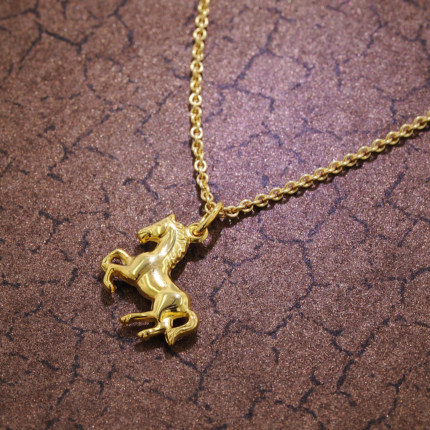 trendor Kette mit Anhänger Pferd Anhänger Gold 333 mit plattierter Kette für