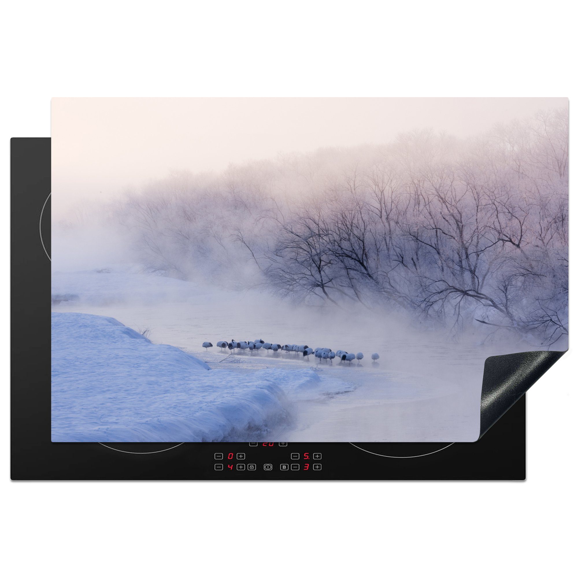 cm, - - Winter - Ceranfeldabdeckung, MuchoWow Nebel 77x51 Herdblende-/Abdeckplatte für küche Fluss - Vinyl, Eis, (1 Arbeitsplatte Vogel tlg),