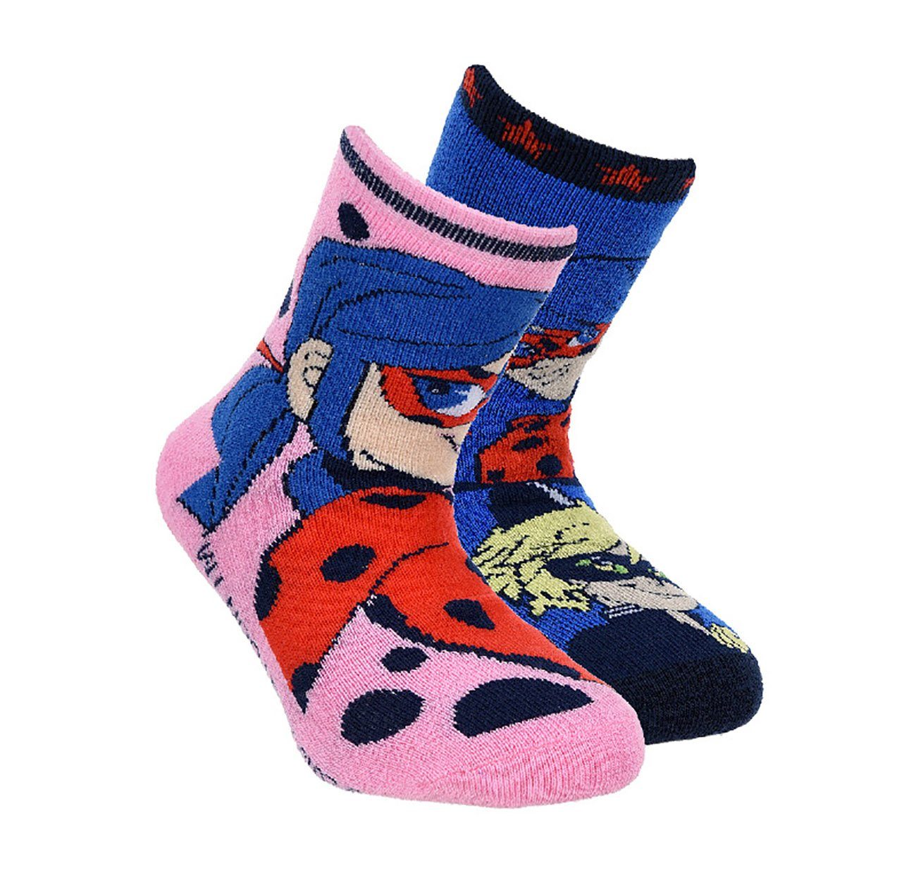 Sun City Socken Miraculous Ladybug Kinder Antirutsch-Socken, 2er-Pack, blau-pink