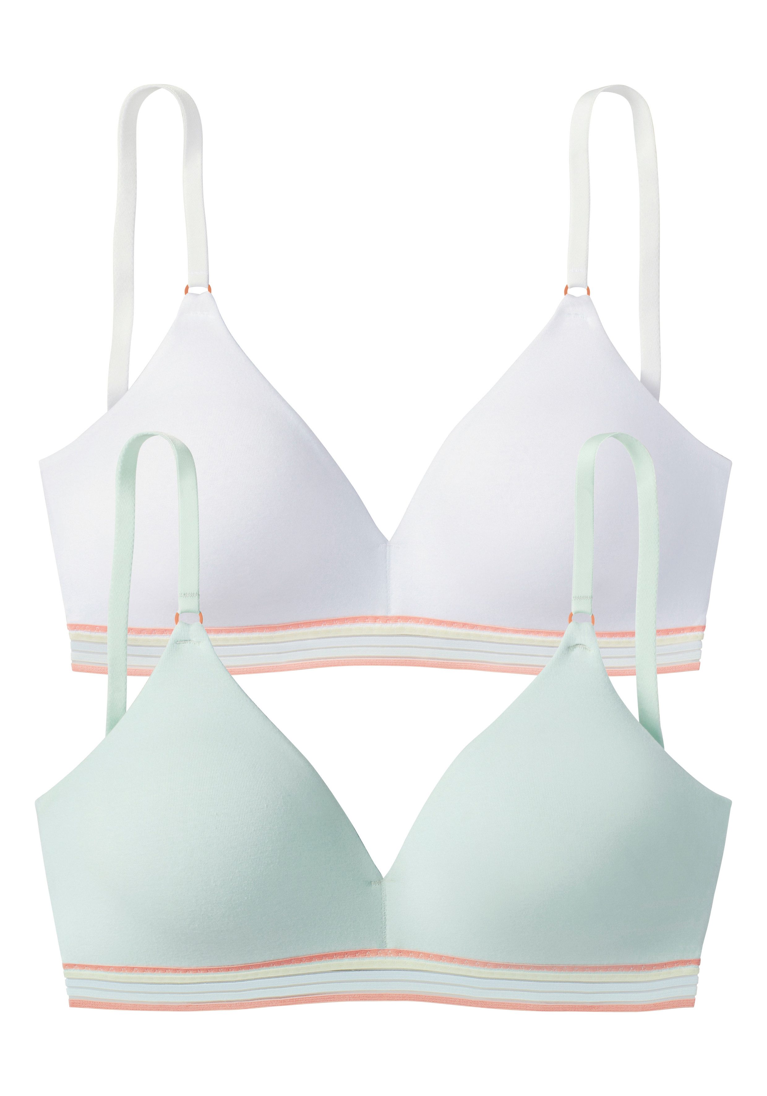 petite fleur by Lascana Bralette-BH, BH ohne Bügel, bügelloser BH, Bralette, Soft-BH, Baumwoll-BH (Packung, 2 Stück) mit gestreiftem Unterbrustgummi in Pastellf – Bild 2 von 5