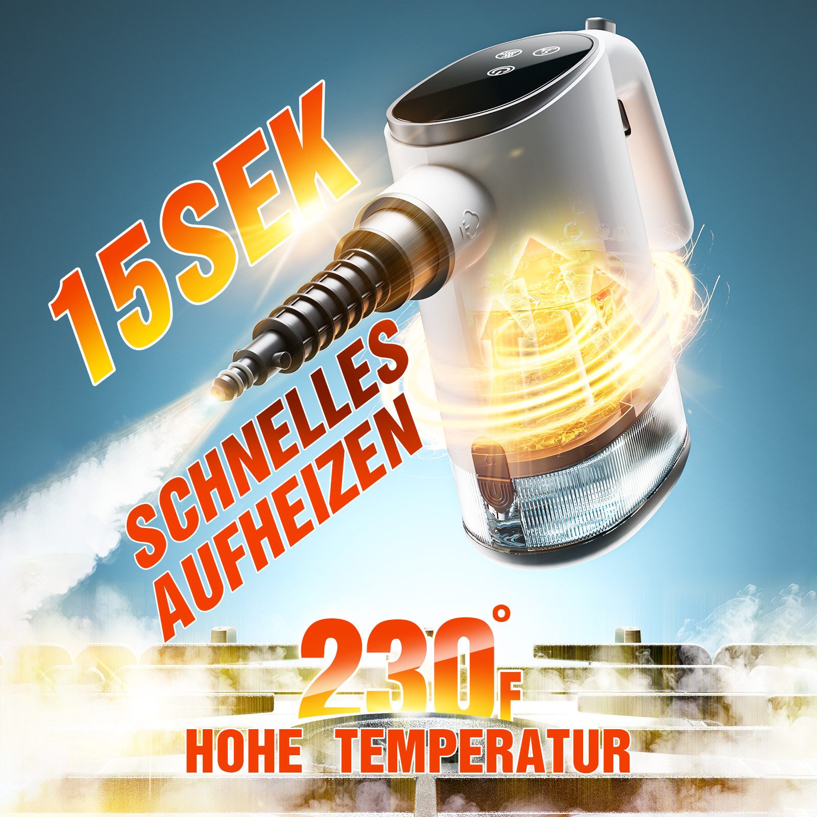 EVERCROSS BOT Handdampfreiniger mit 600 ml Wassertank & vielseitigem Zubehör, 15s Schnellaufheizung, 1200W, Geeignet für Küche, Bad, Polster & Fenster