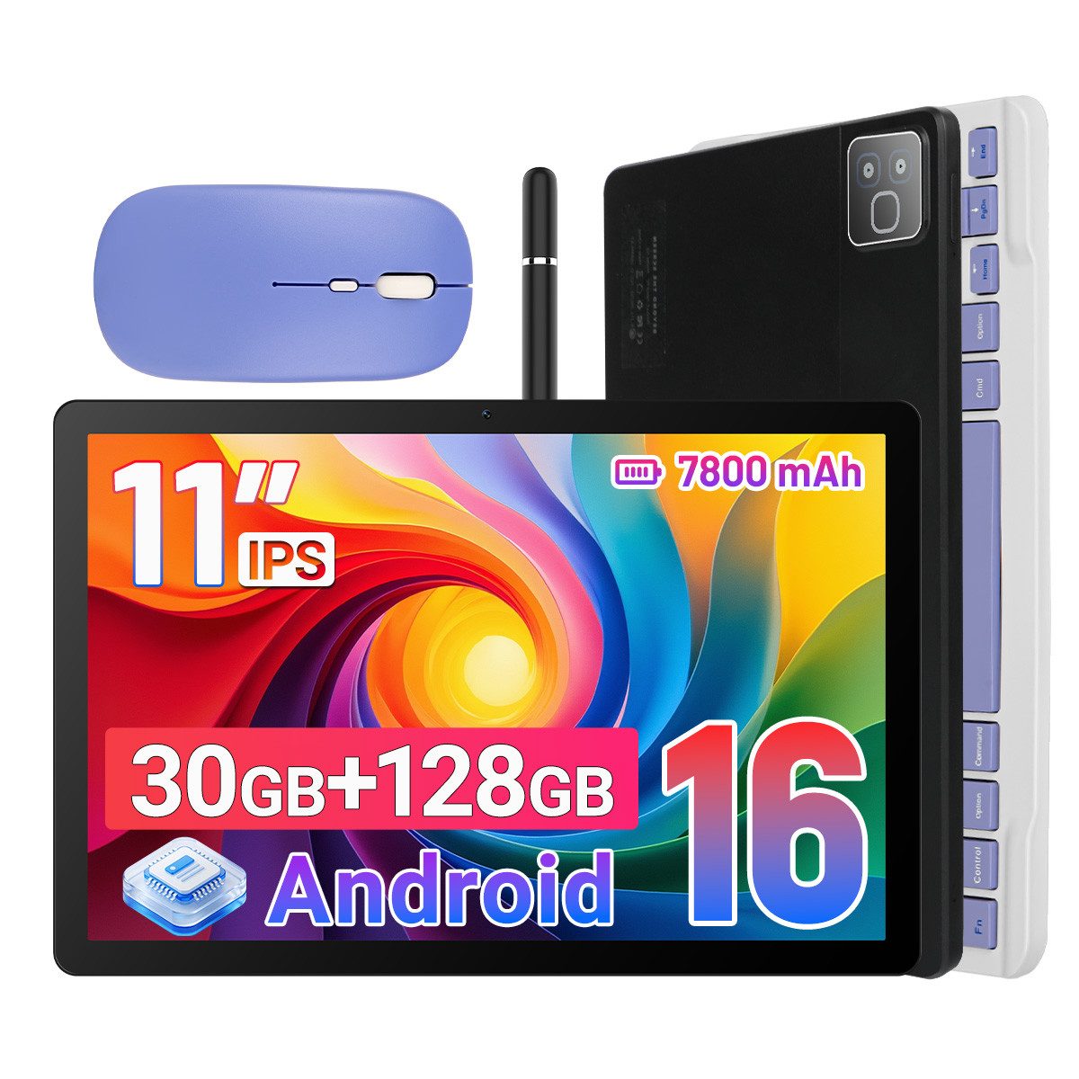 Happybe 11 Zoll Android 16, HD 1280x800, 7800mAh, Wifi 6, 128 GB/256GB Tablet (11", Android, 5 Kerne)