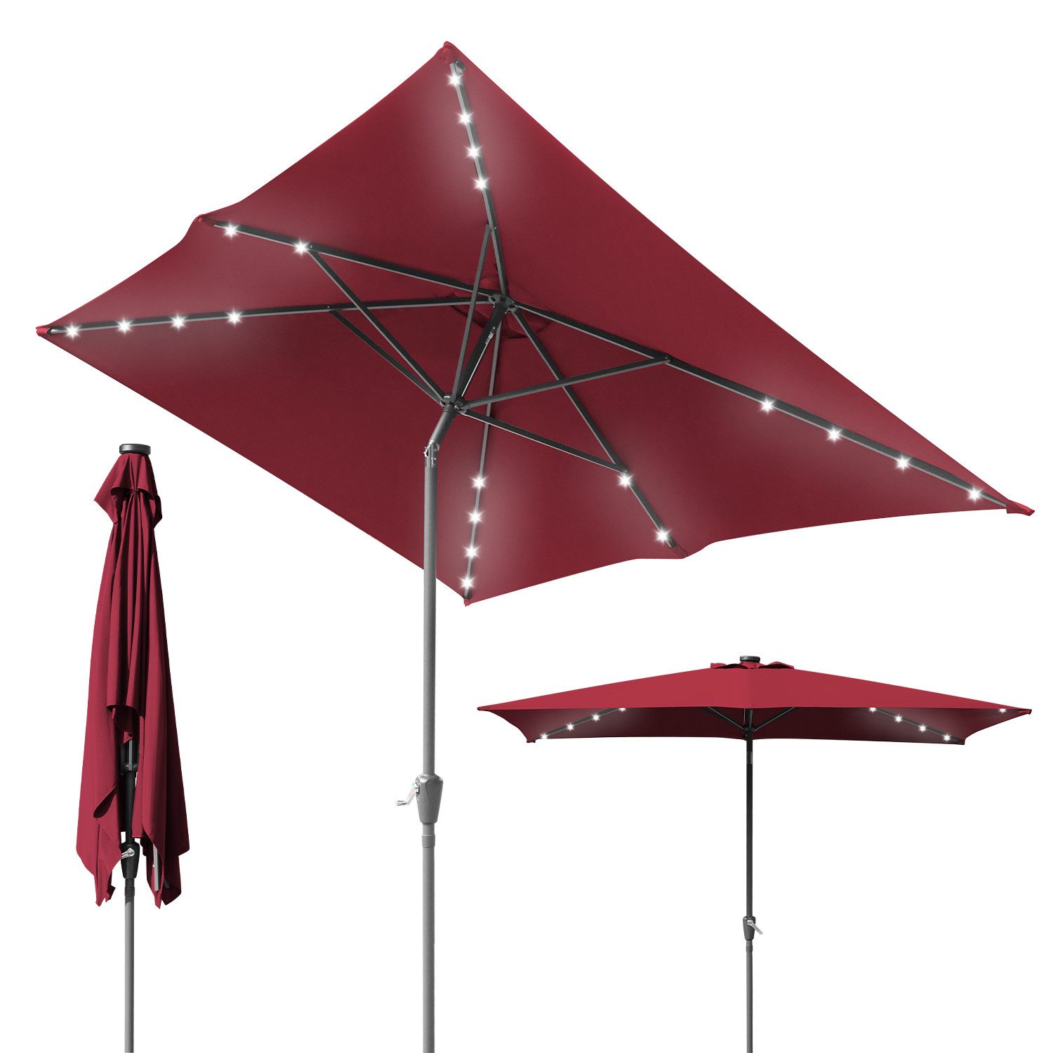 Clanmacy Sonnenschirm Rechteckig LED Solar Gartenschirm günstig online kaufen