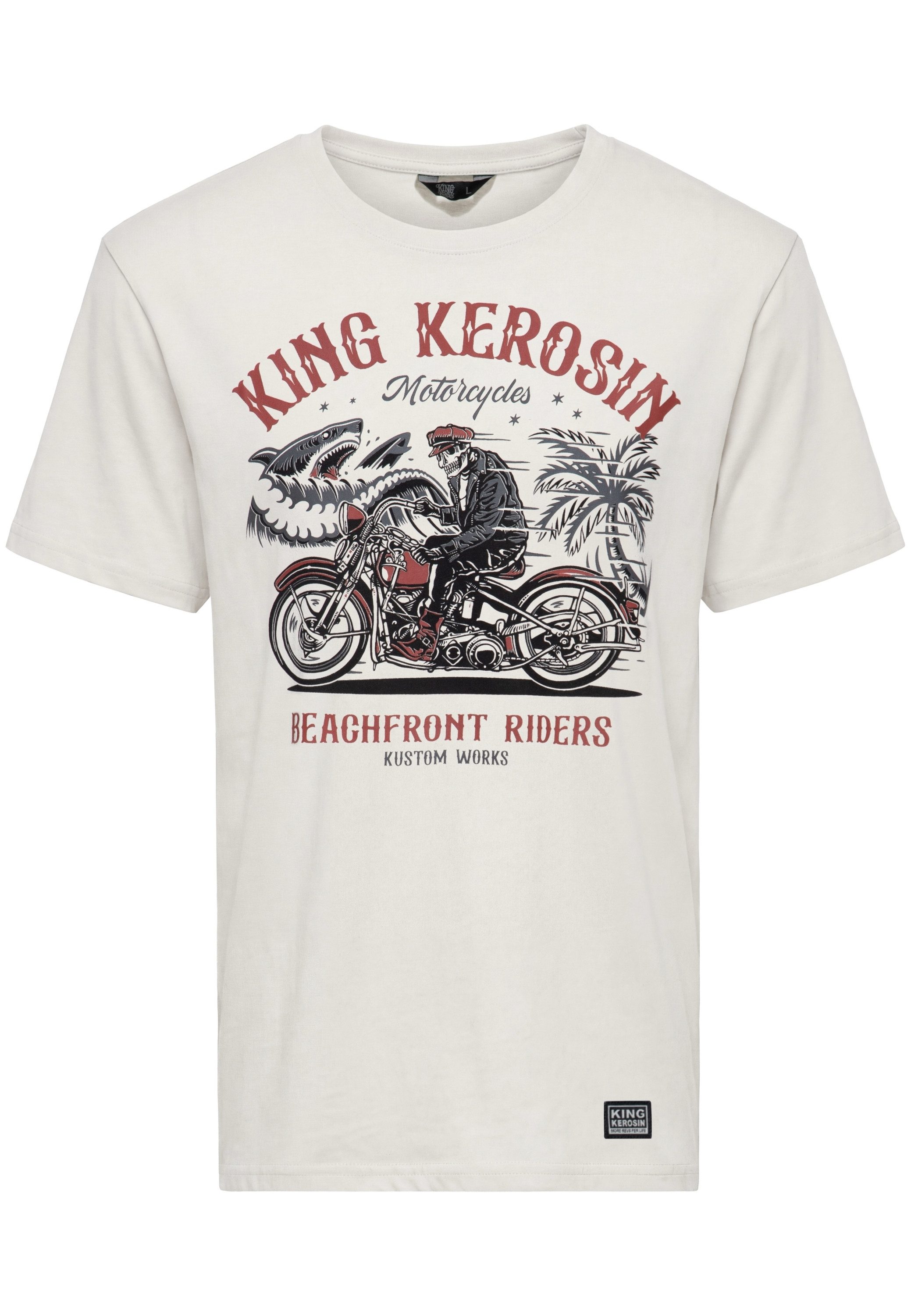 KingKerosin Print-Shirt Beachfront riders Mehrfarbiger Frontprint mit Motorrad-Motiv