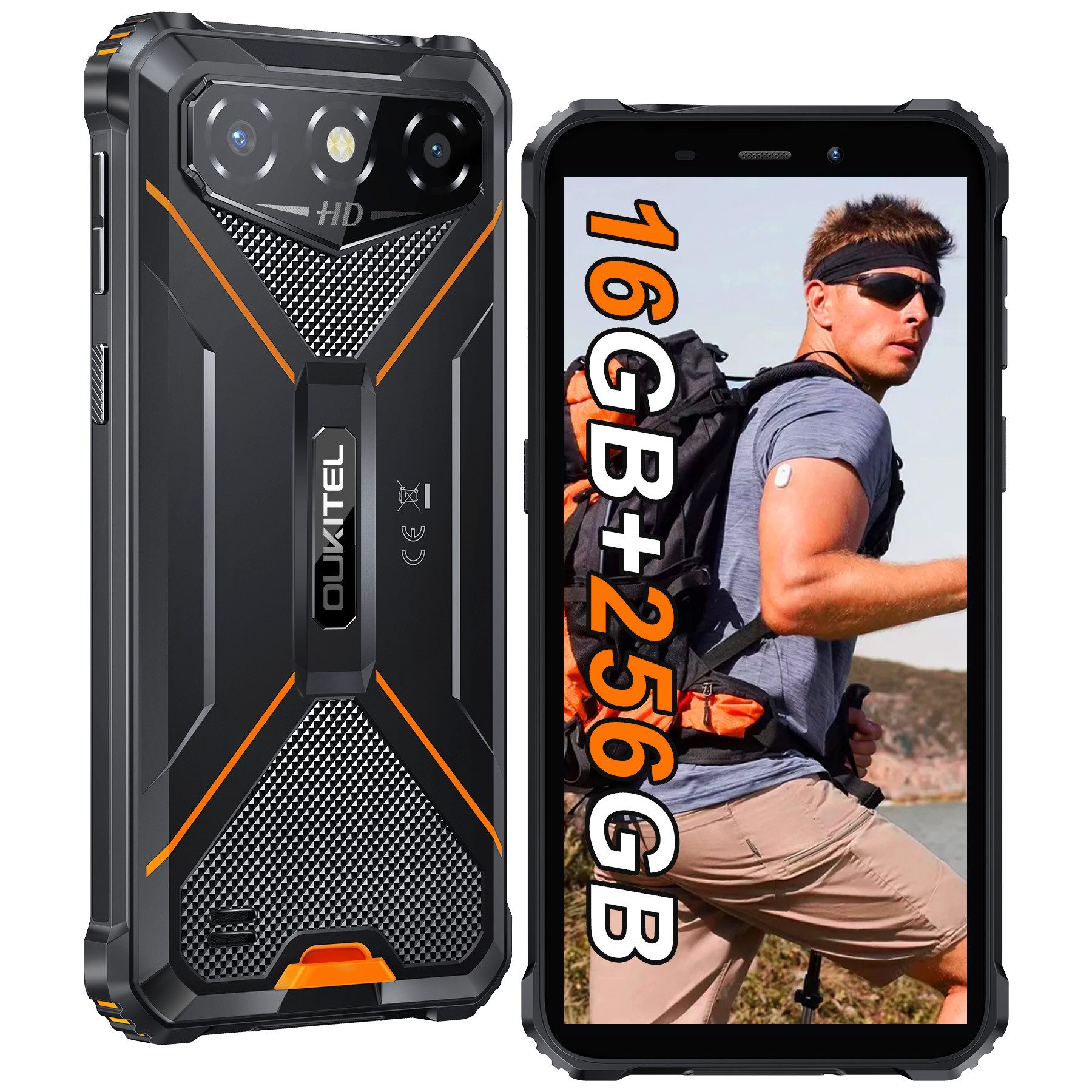 OUKITEL G3 Android 14 Outdoor Smartphone (15,24 cm/6.0 Zoll, 256 GB Speicherplatz, 13 MP Kamera, IP68 Wasserdicht Baustellenhandy, 6300mAh, OTG, GPS, Face ID)