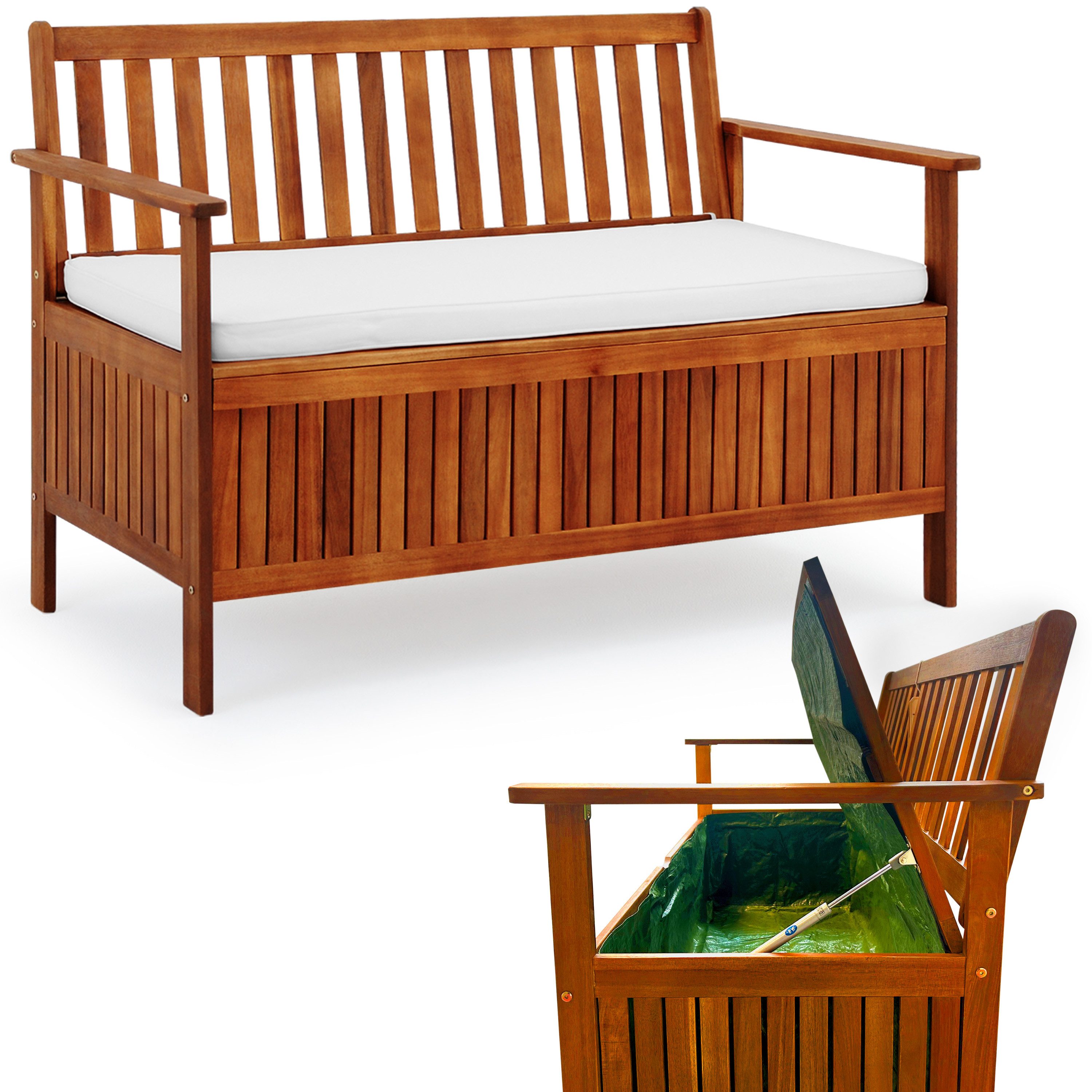 Casaria Gartenbank, Sitzbank inkl. Auflage 320kg Belastbar Garten Holzbank Akazie