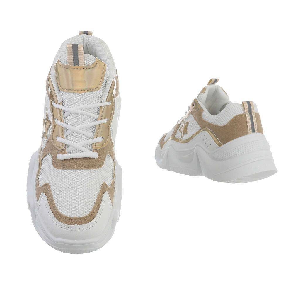 Sneakers Damen Beige Ital-Design Low Freizeit Low-Top Weiß, in Flach Weiß Sneaker