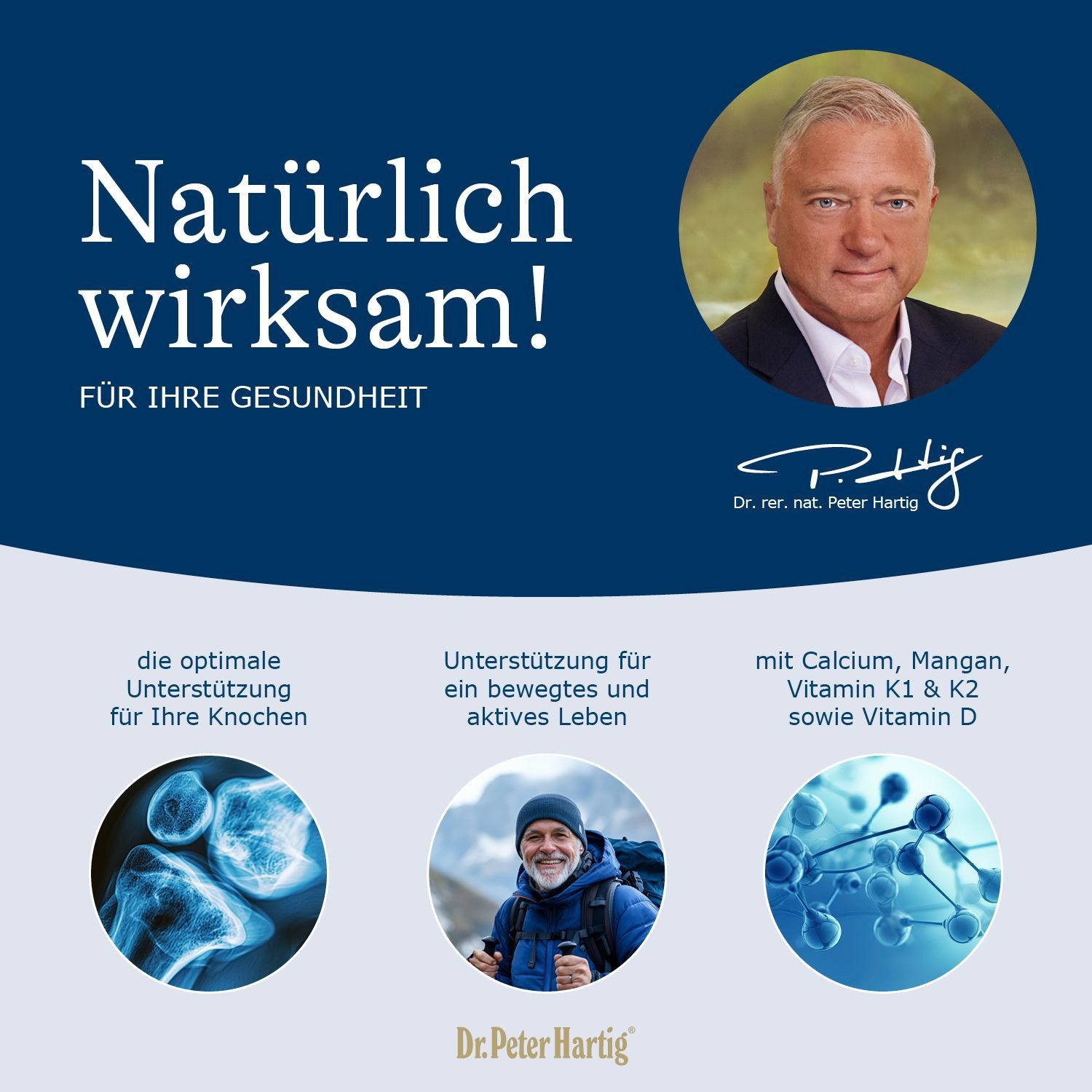 Dr. Peter Hartig Osteo K2, unterstützt Knochen, Vitamin K1, Vitamin D und Calcium Kapseln, 120 Kapseln, 2-Monats-Vorrat, à 68 g