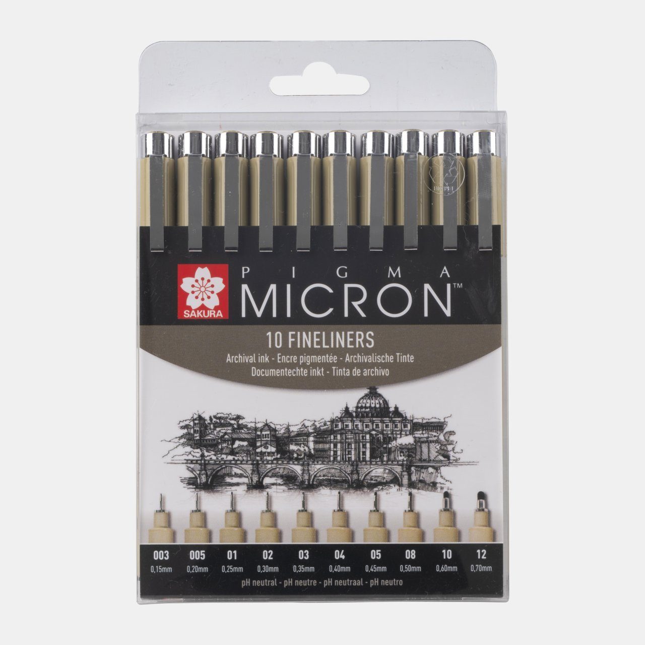 Talens Fineliner Sakura Pigma Micron Set Schwarz, 10 Fineliner, (10-tlg), Archivalische Tinte