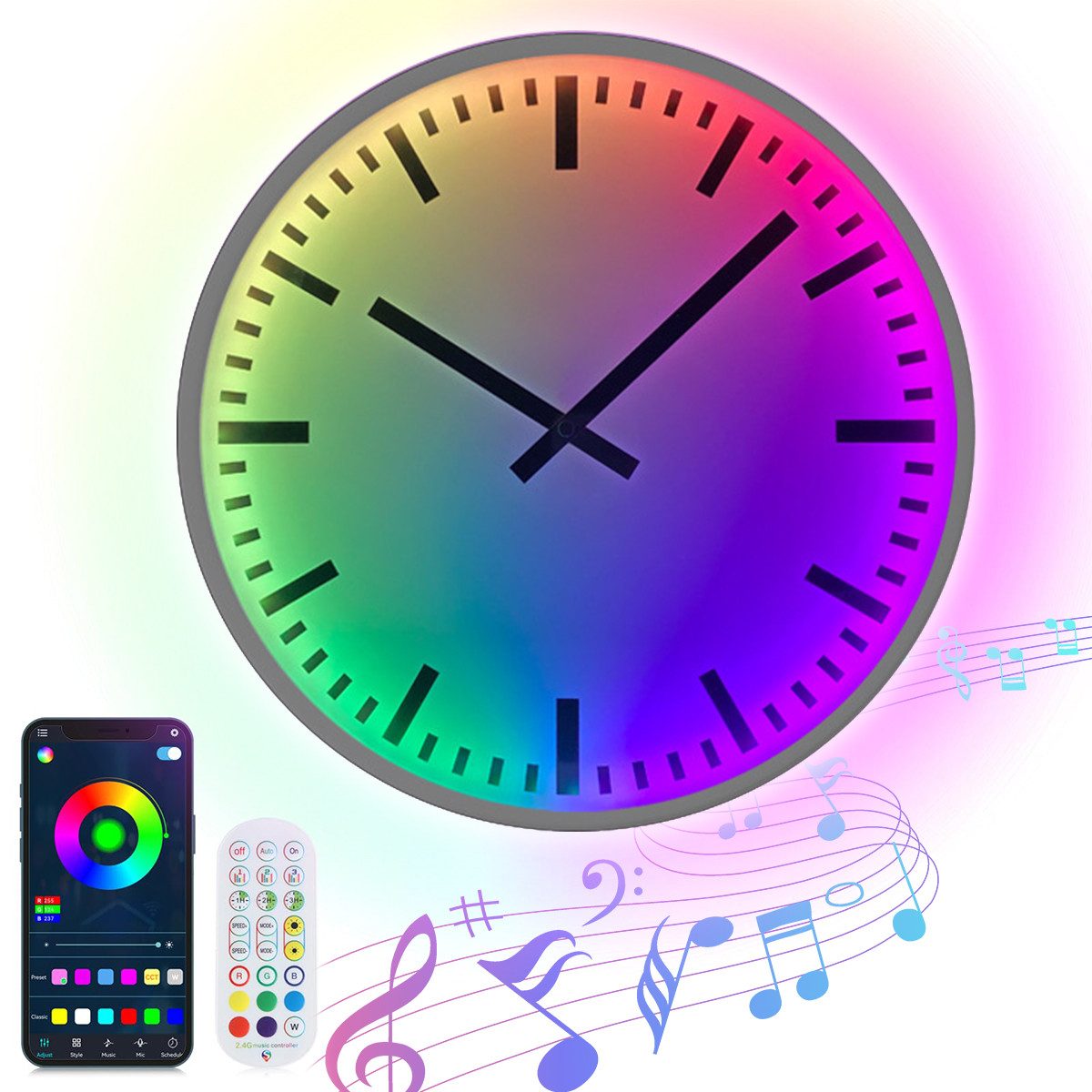 ZEUOPQ Wanduhr Intelligente,farbenfrohe Wanduhr,APP-Steuerung, Helligkeit e günstig online kaufen