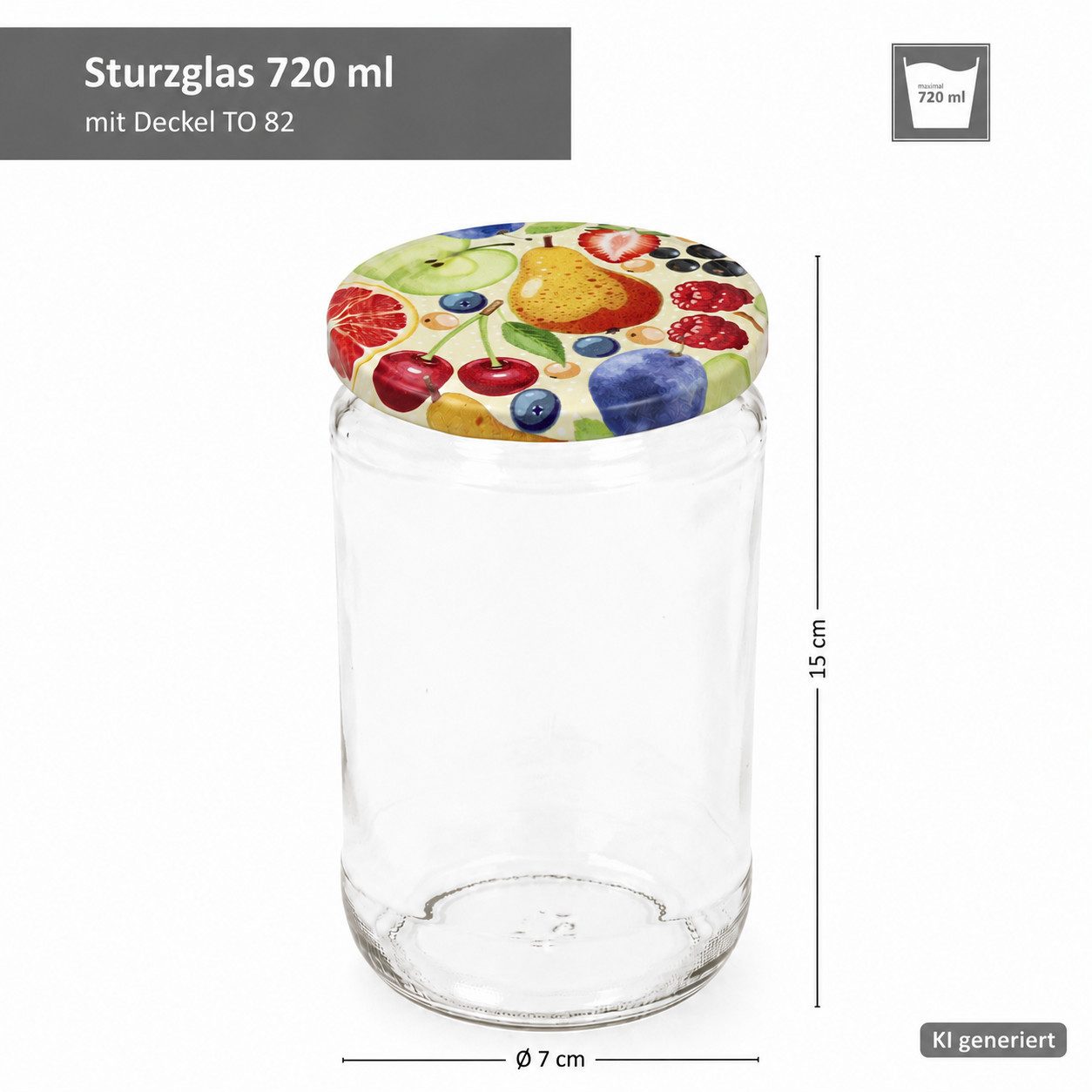 MamboCat Einmachglas 12er Set Sturzglas 720ml Einmachglas Comic-Obst Deckel Rezeptheft, Glas – Bild 5 von 5