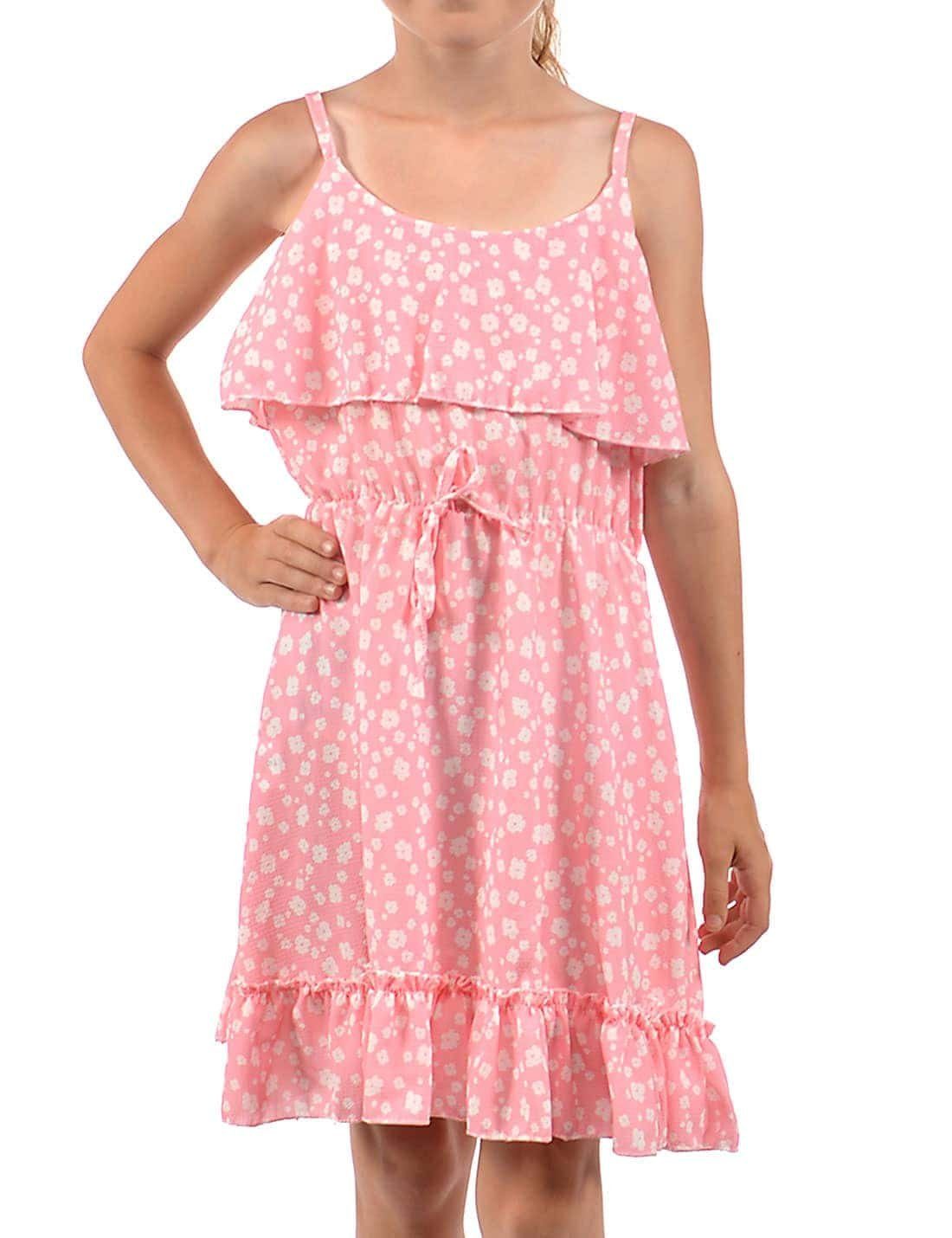 Jerseykleid Mädchen Kleid Spaghettiträger und Volant