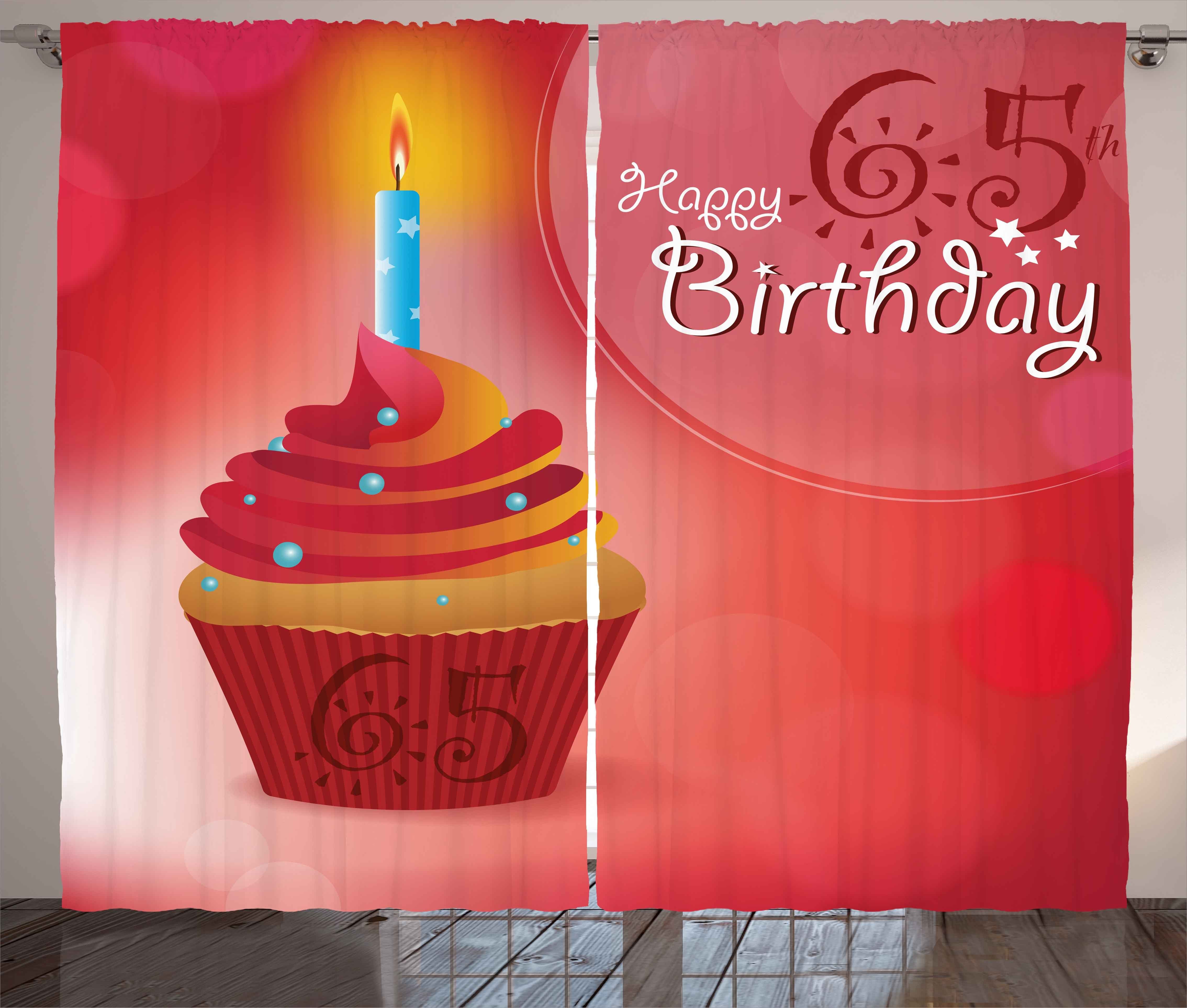 und Schlafzimmer Gardine rot mit Schlaufen Geburtstags-Kuchen Vorhang Kräuselband Haken, Abakuhaus,