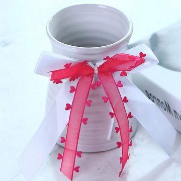 Praknu Dekoobjekt 25 Antennenschleifen Pink mit Herzen N25 (Set, 25 St), Handgemacht mit Satin Band I Hochzeit Schleifen