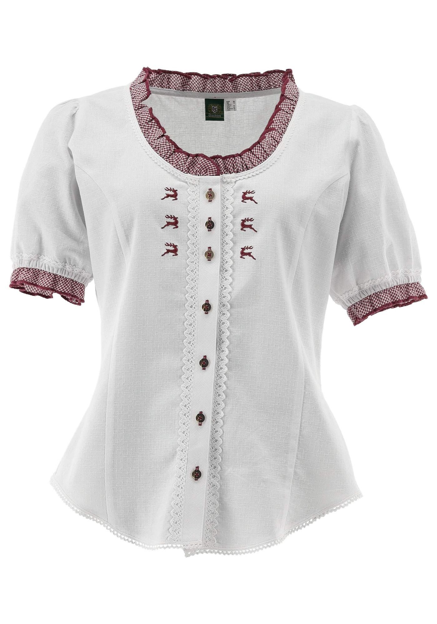 OS Trachten Trachtenbluse Fluspi Kurzarmbluse mit Rundhalsausschnitt in Kon günstig online kaufen