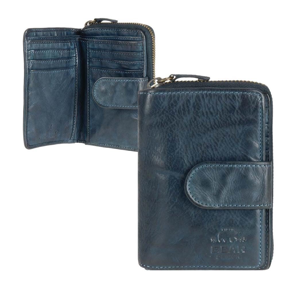 Bear Design Geldbörse Ciro, Damenbörse, Portemonnaie, knautschiges Leder in blau, 10 Kartenfächer