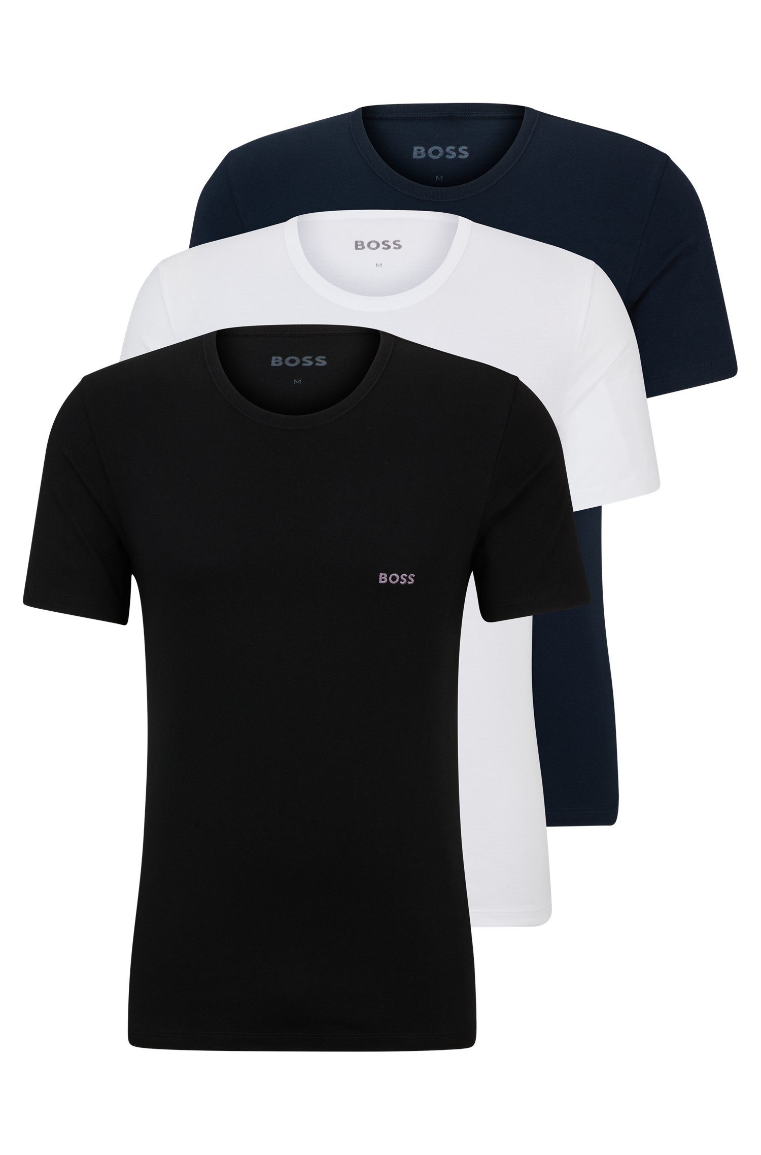 BOSS T-Shirt (Set, 3-tlg) mit BOSS Schriftzug auf der Brust schwarz/dunkelblau/weiß982