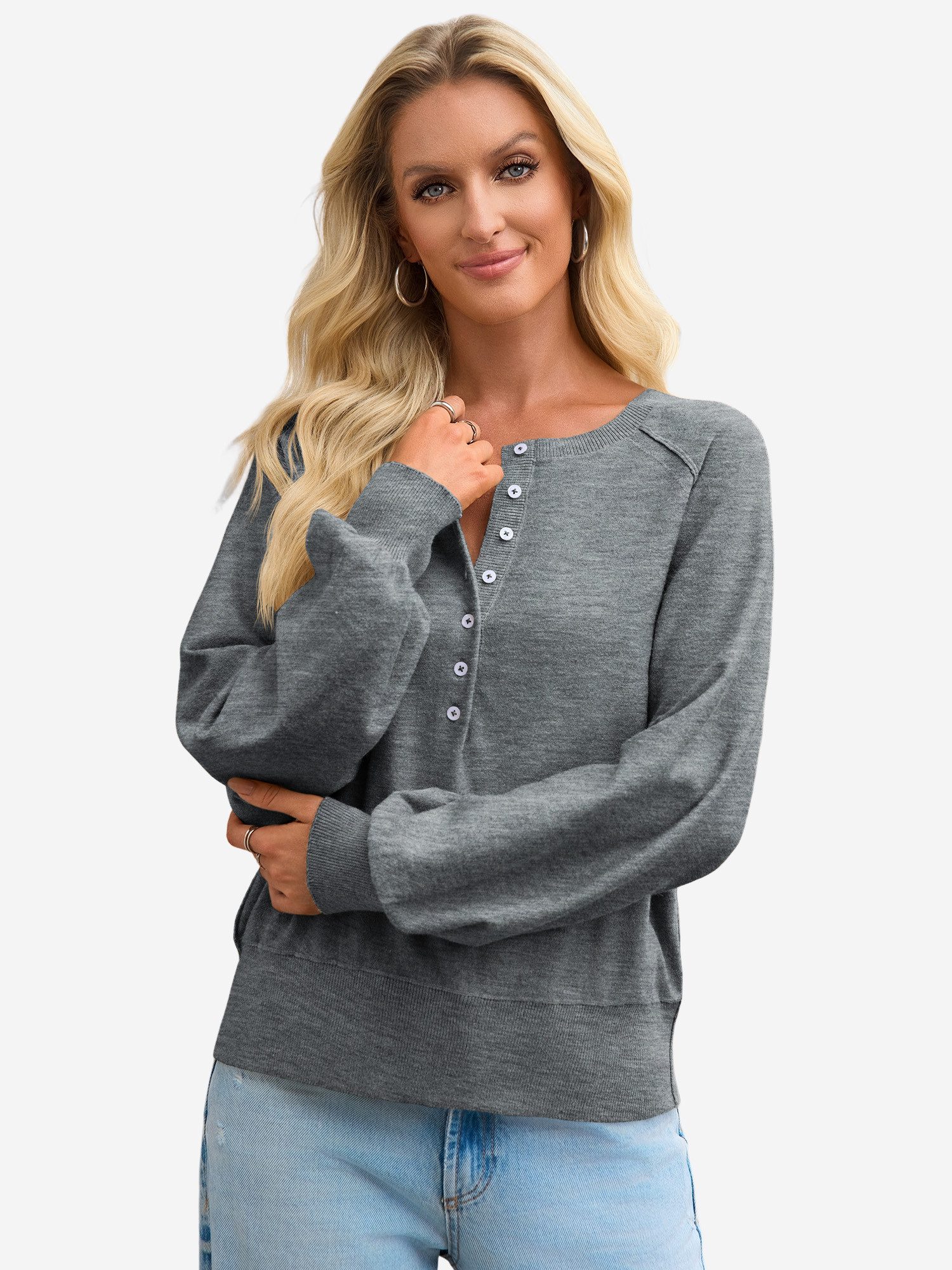 Imily Bela Sweater Damen Henley Pullover mit Rundhal (Packung, 1-tlg., 1per günstig online kaufen