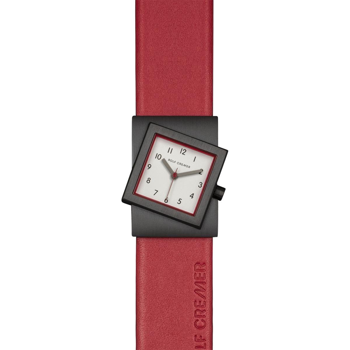 Quarzuhr Rolf Cremer Uhr Turn S 507711 Lederband, Edelstahl, rot, grau