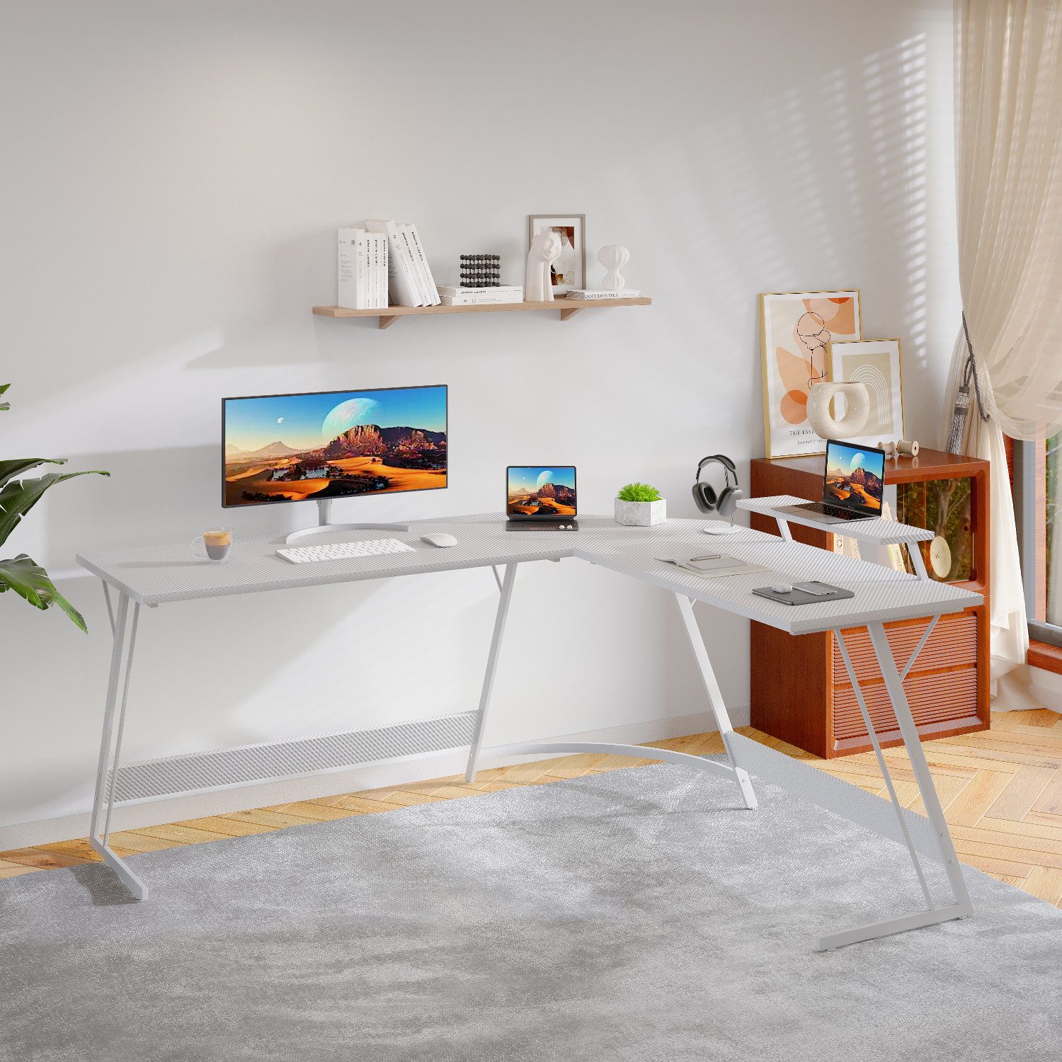 GUNJI Eckschreibtisch L-förm Computertisch Schreibtisch Gamer Tish 120/130/160 (Schreibtisch,130CM Computertisch L Form, PC Tisch,mit Monitorständer)