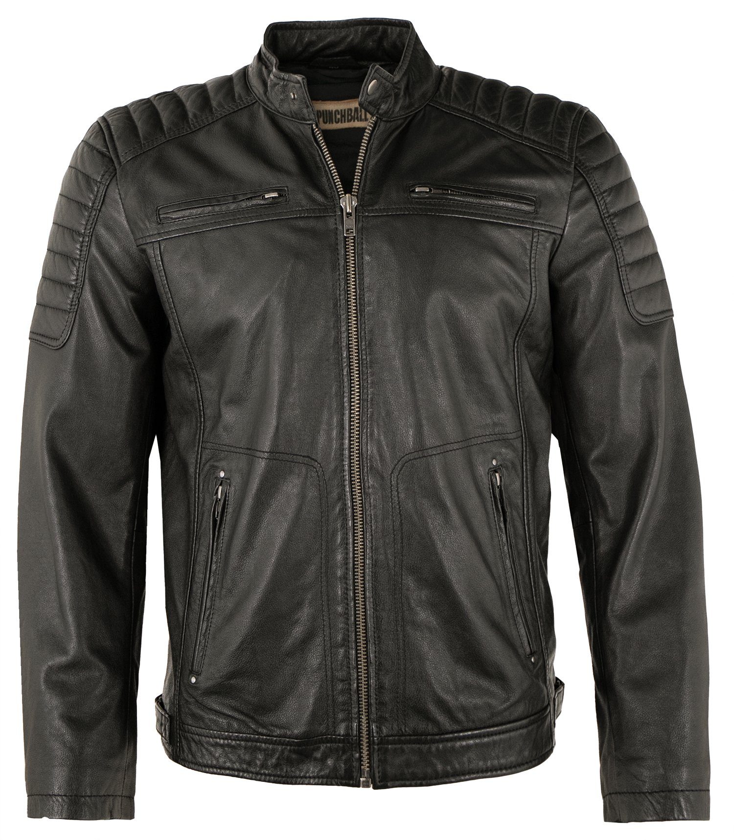 PUNCHBALL Lederjacke PB-HW 22-501 Punchball - Herren Lederjacke Bikerjacke Lammnappa schwarz