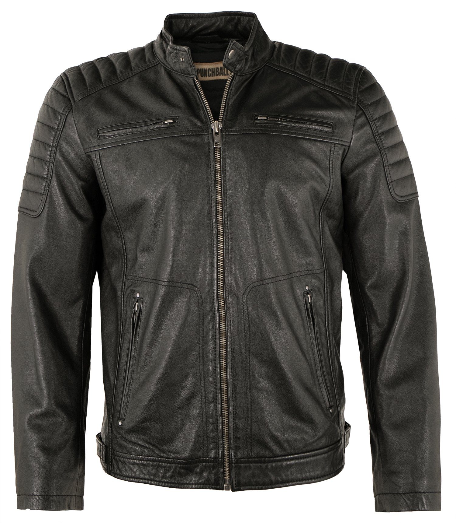 PUNCHBALL Lederjacke PB-HW 22-501 Punchball - Herren Lederjacke Echtleder Bikerjacke Lammnappa schwarz